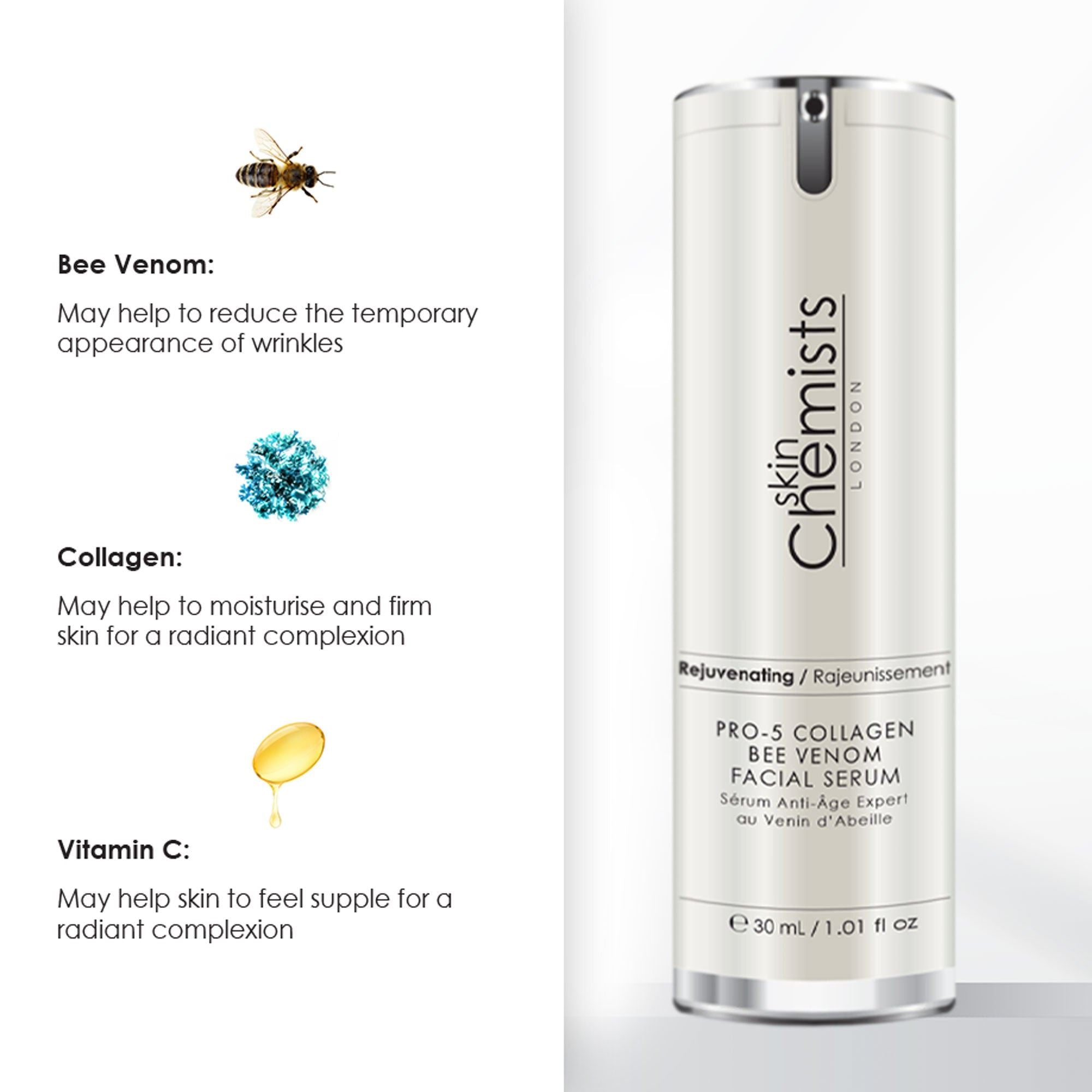 Sérum visage anti-âge Pro-5 au collagène et au venin d'abeille 30 ml