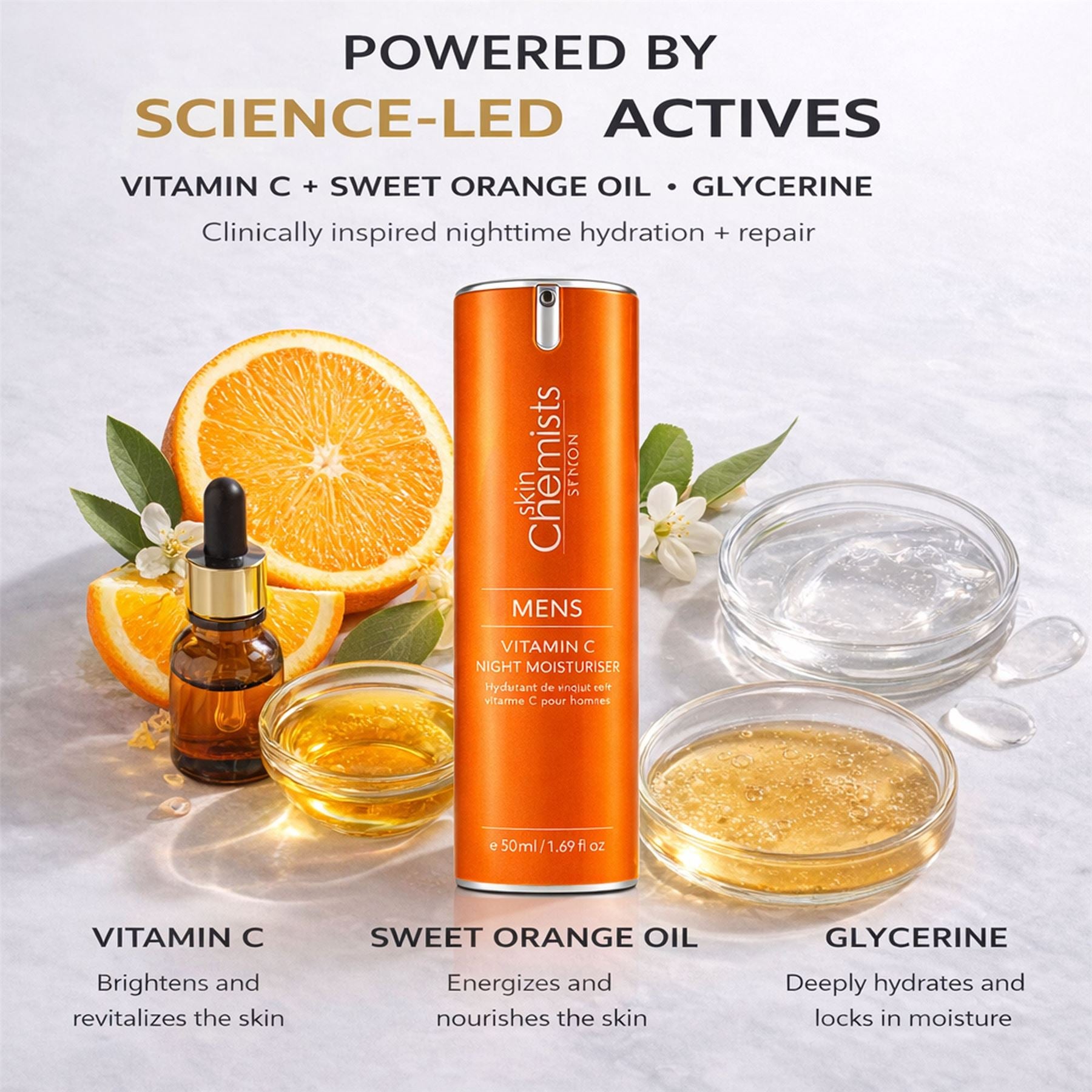 Crème de nuit hydratante à la vitamine C pour hommes 50 ml