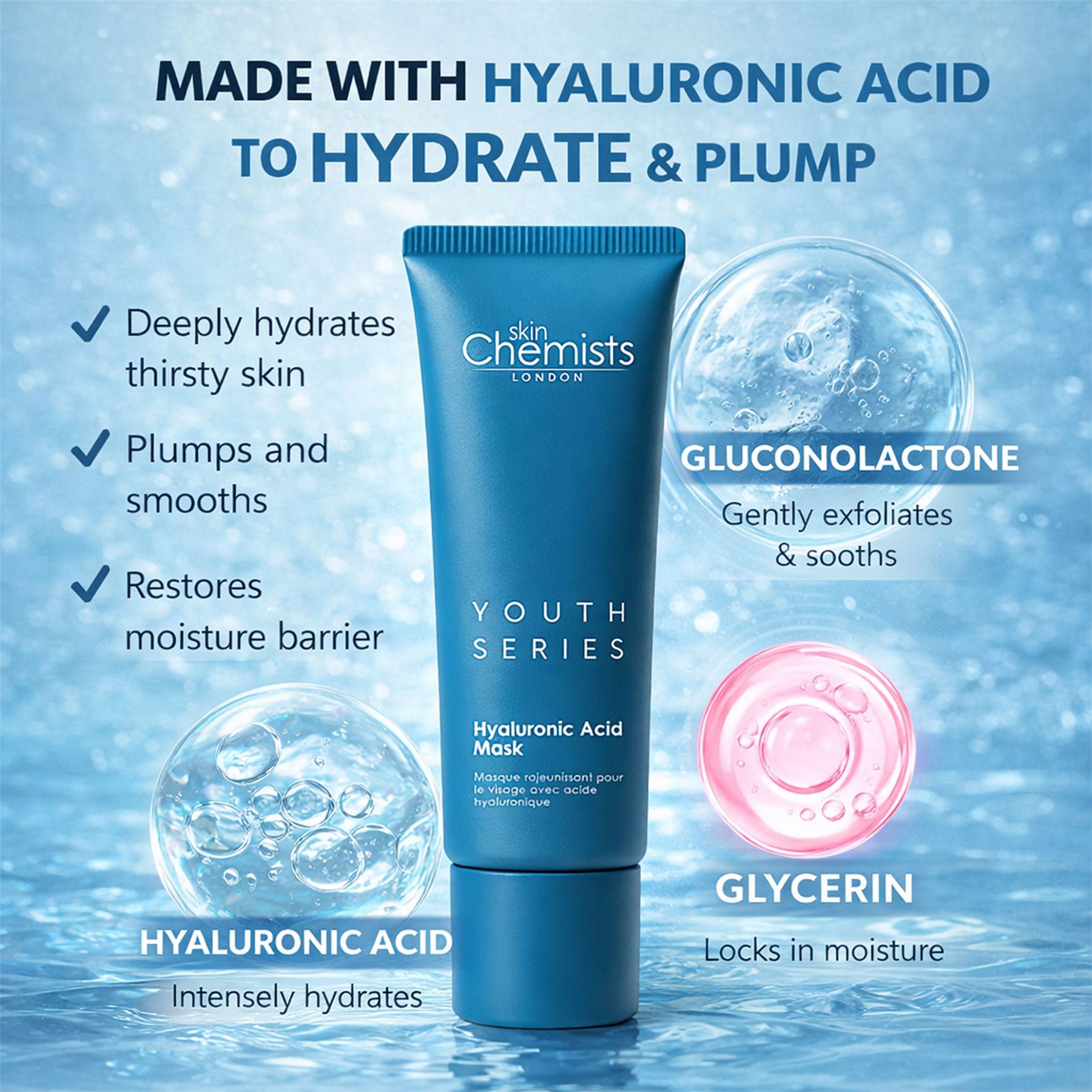 Masque à l'acide hyaluronique 1 % de skinChemists 50 ml