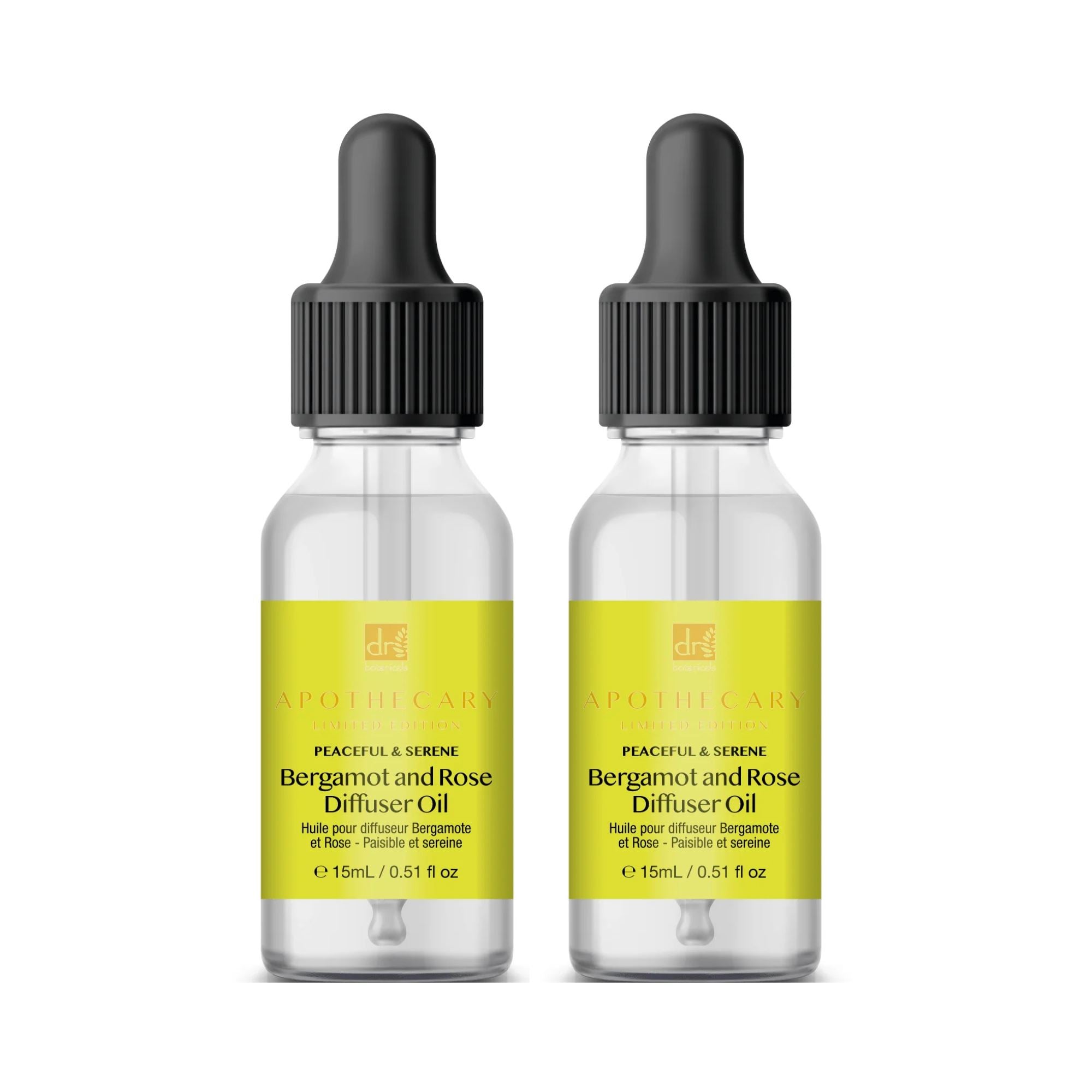 Huile pour diffuseur Bergamote et Rose, apaisante et sereine, 15 ml, lot de 2 (offre économique)