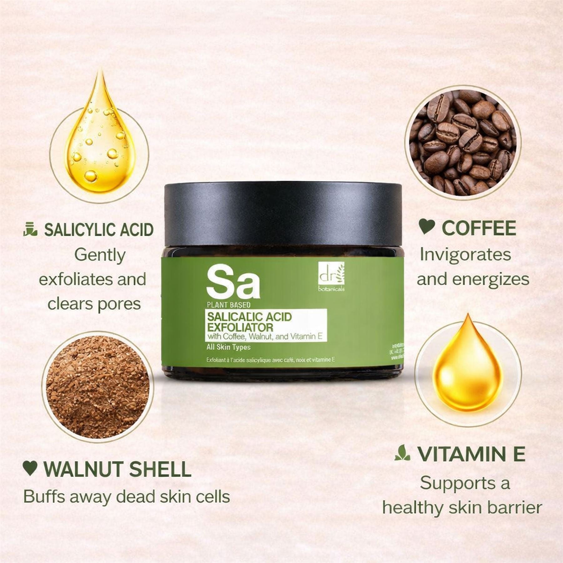 Salicylsäure-Peeling mit Kaffee, Walnuss und Vitamin E, 60 ml