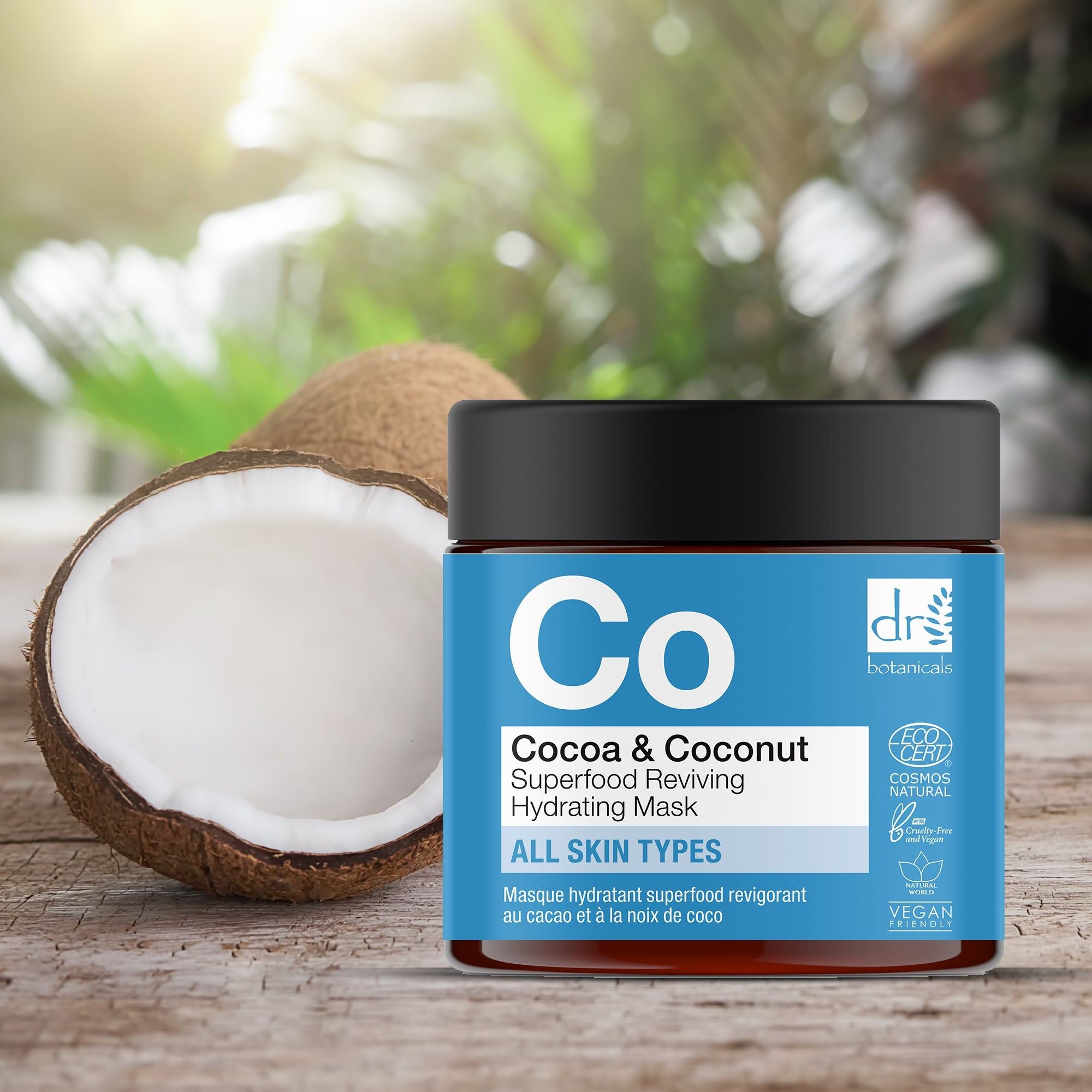 Duo de masques hydratants revitalisants super-alimentaires au cacao et Ă la noix de coco