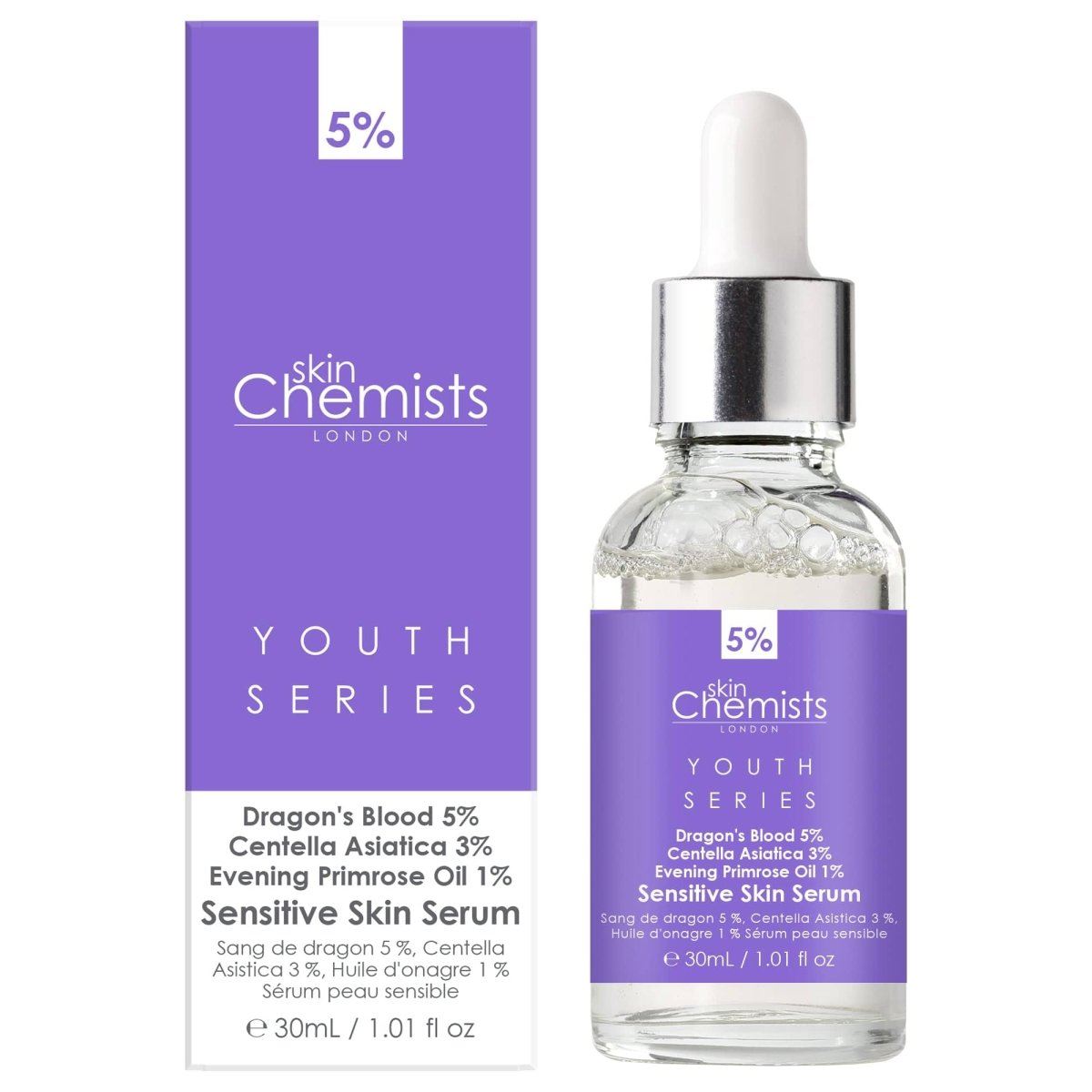 Sérum pour peaux sensibles Youth Series, Sang de dragon 5 %, Centella asiatica 3 %, Huile d'onagre 1 %, 30 ml
