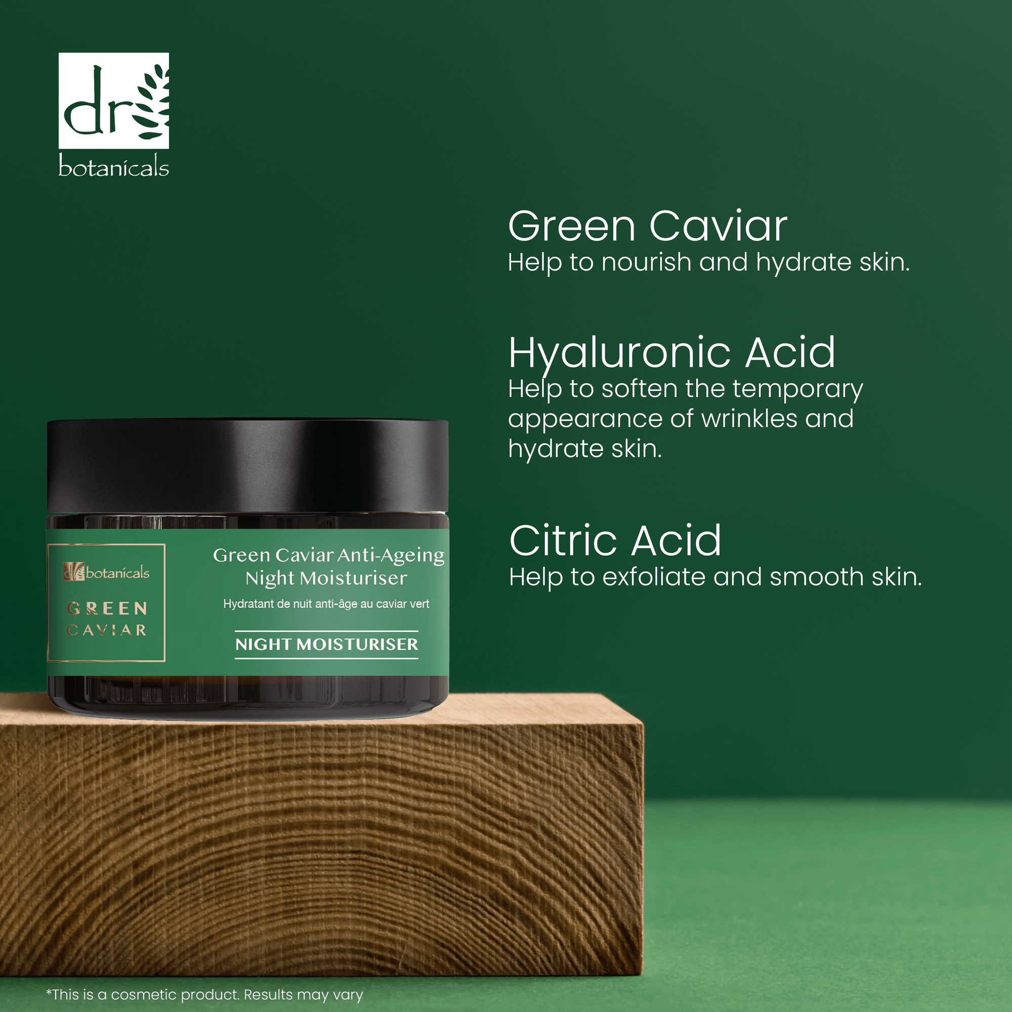 Crème de nuit anti-âge antioxydante au caviar vert et à l'huile d'argan (lot de 2 x 50 ml)