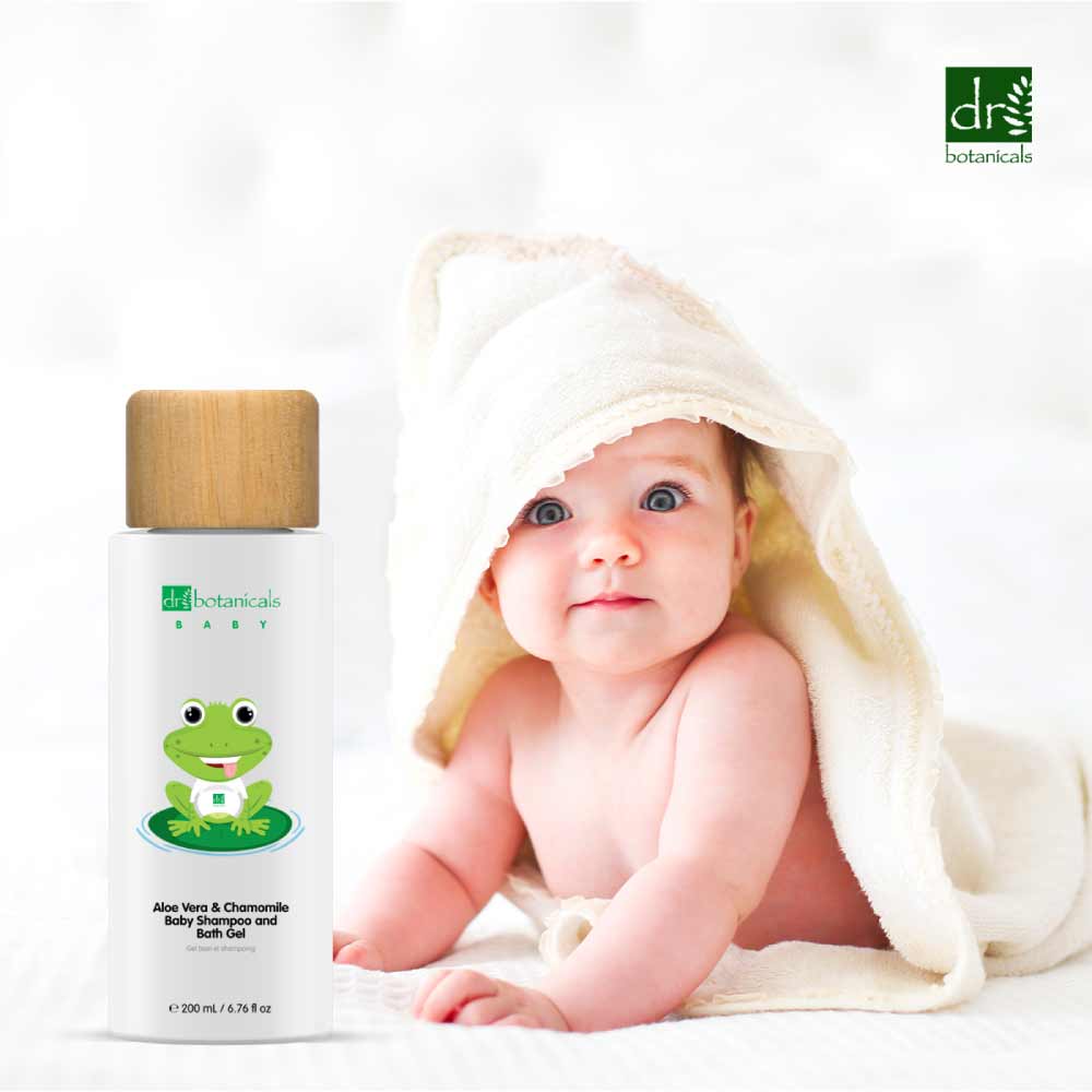 Shampoing et gel douche pour bébé à l'aloe vera et à la camomille 200 ml