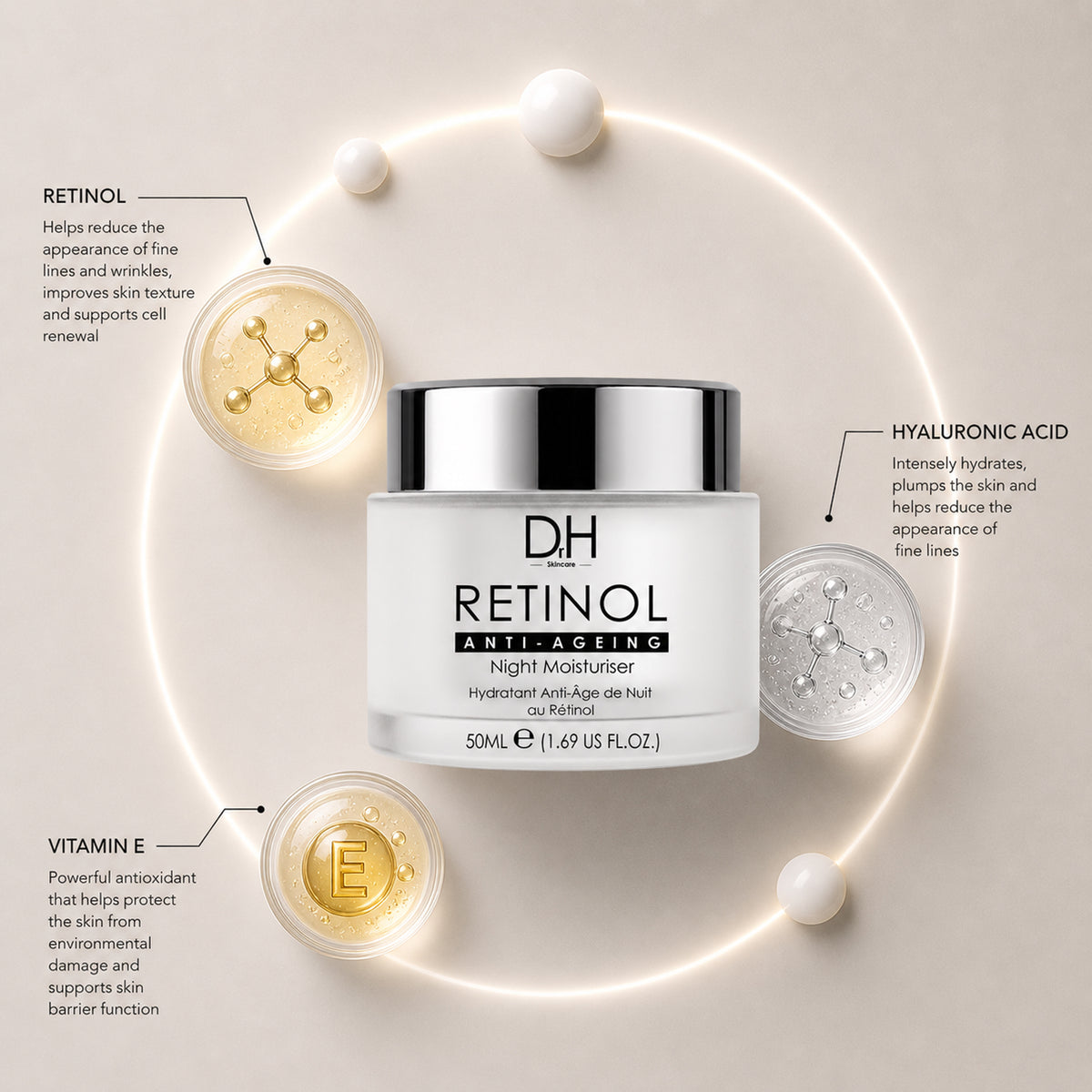 Crème hydratante de nuit anti-âge au rétinol, 50 ml