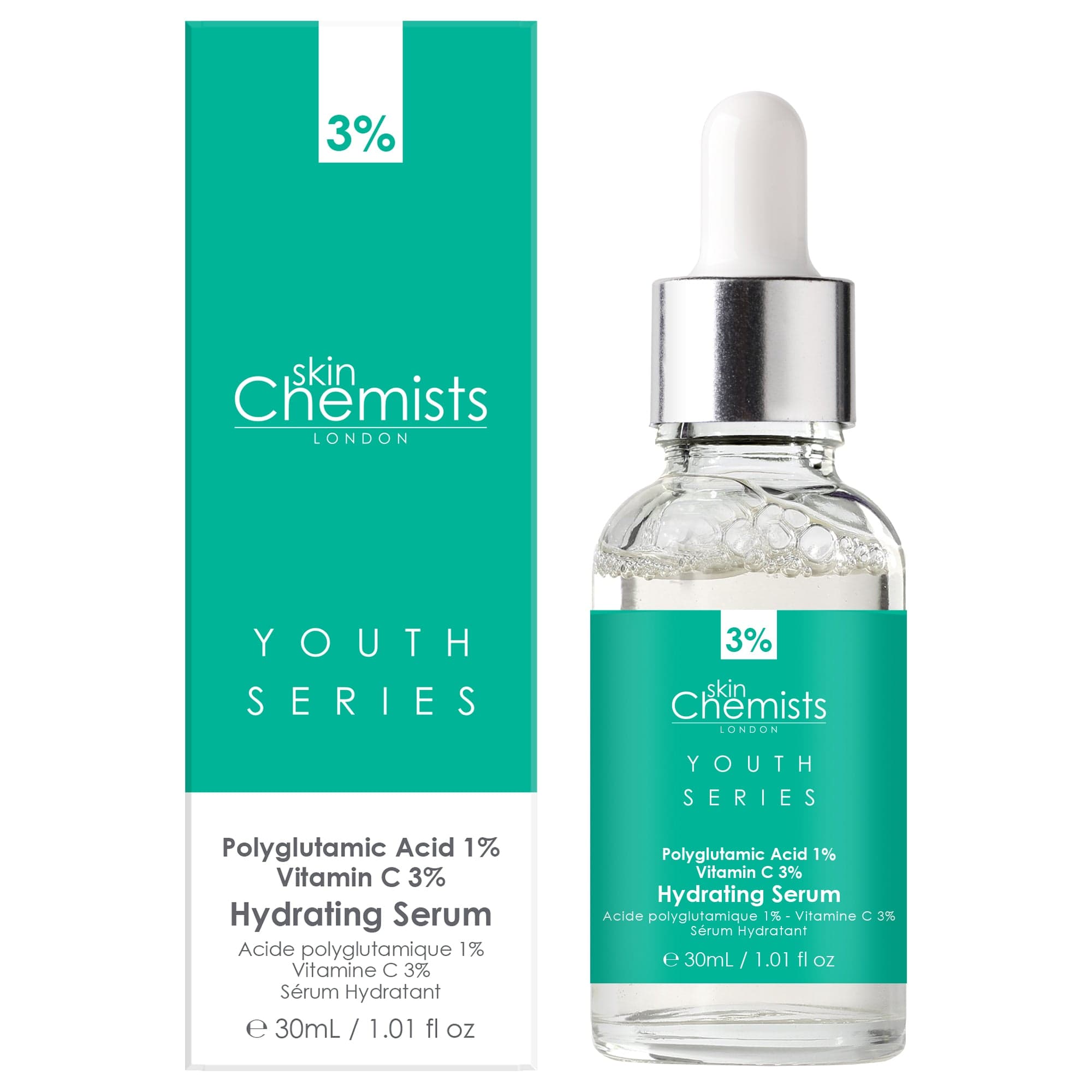 Sérum Hydratant Youth Series Acide Polyglutamique 1 %, Vitamine C 3 % 30 ml x 2