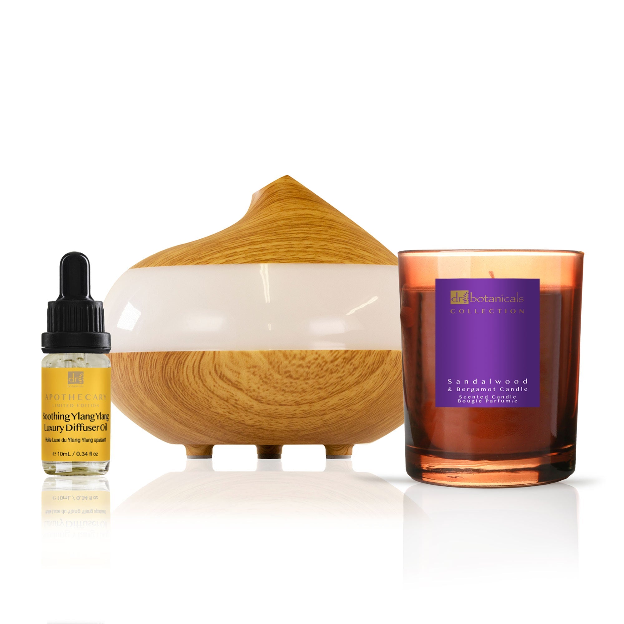 Coffret diffuseur de luxe relaxant à l'ylang-ylang avec bougie au bois de santal et à la bergamote