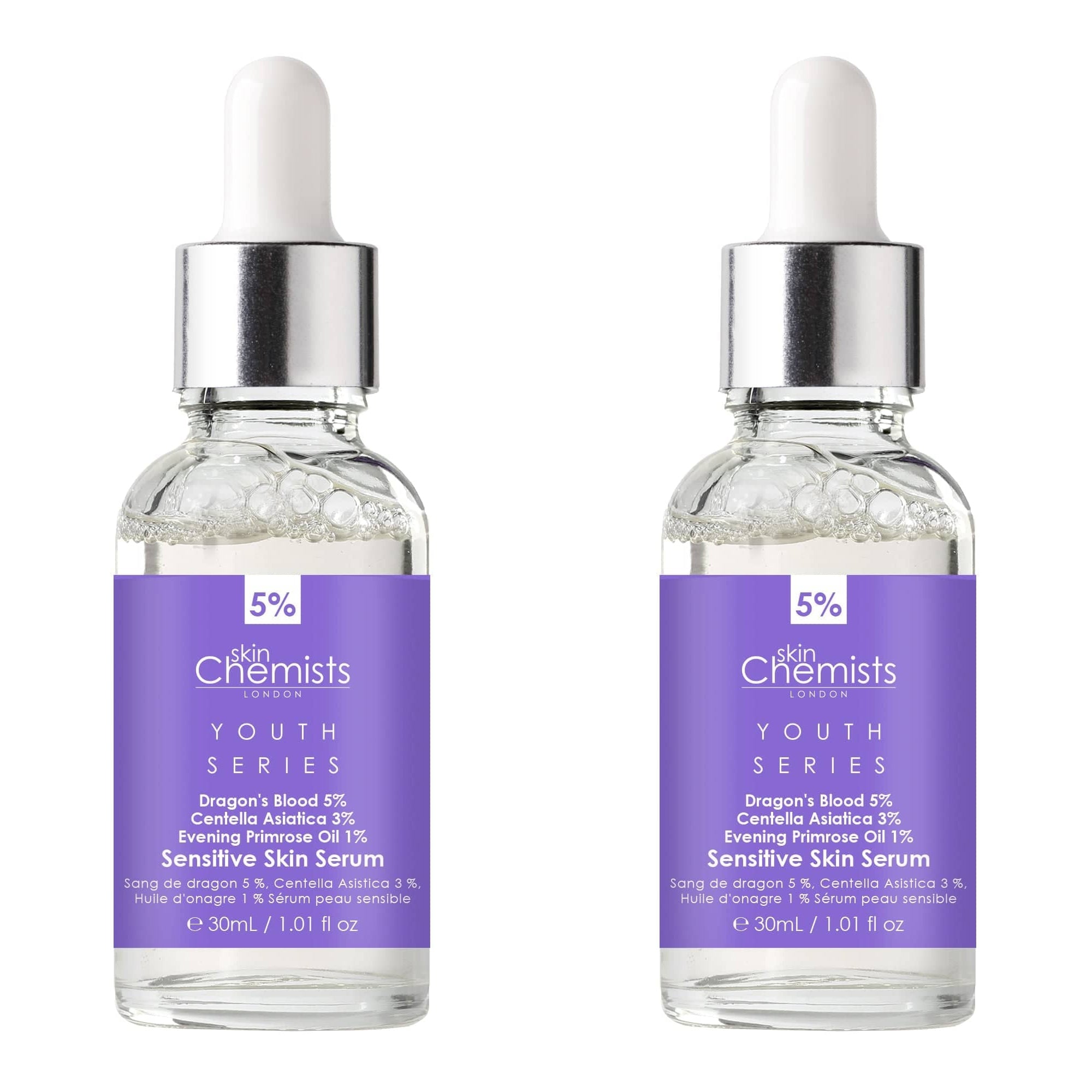 Sérum pour peaux sensibles Youth Series, Sang de dragon 5 %, Centella asiatica 3 %, Huile d'onagre 1 %, 30 ml x 2 (lot de 2)