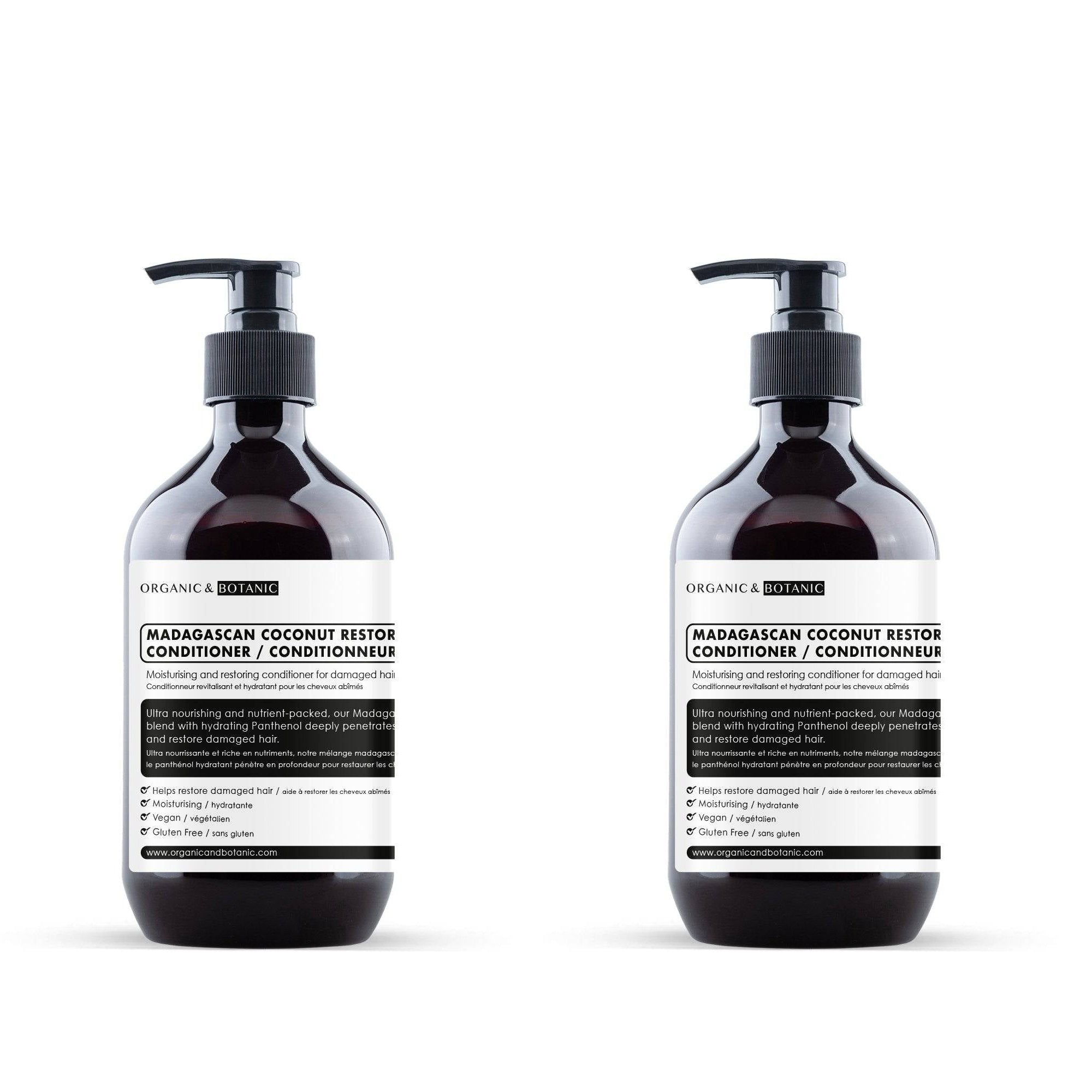 Lot de 2 après-shampooings réparateurs à la noix de coco de Madagascar 500 ml