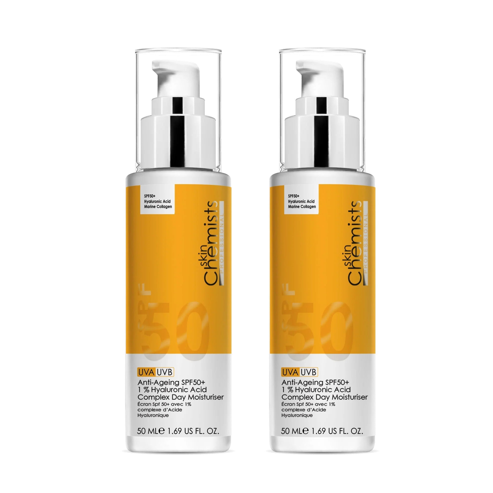 Crème de jour anti-âge SPF 50 à 1 % d'acide hyaluronique (lot de 2 x 50 ml)