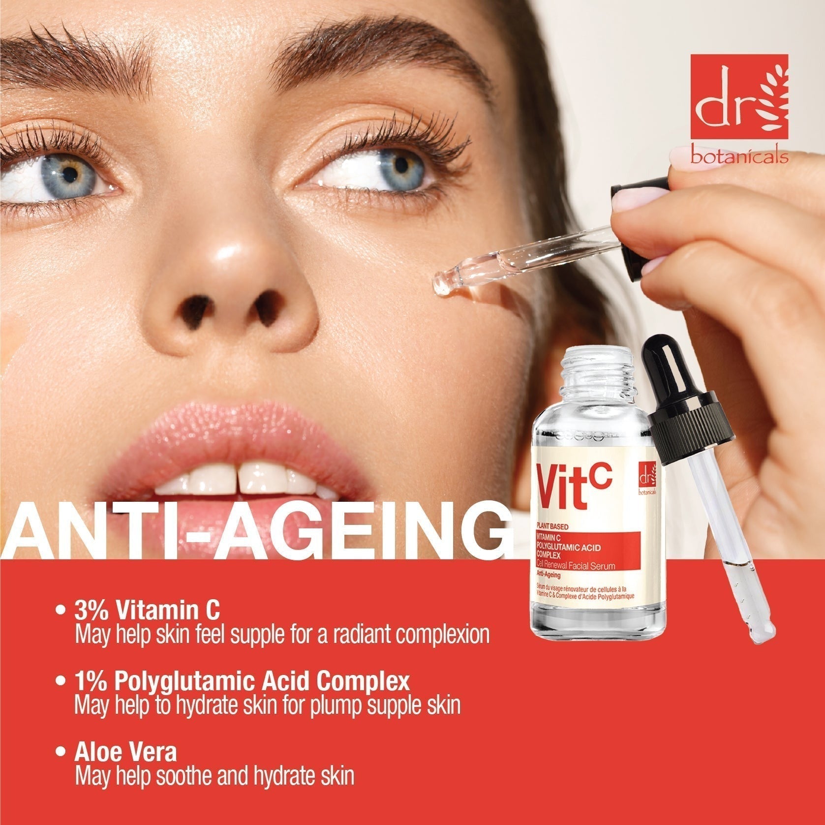 Sérum visage éclaircissant à la vitamine C 3 % et au complexe d'acide polyglutamique 1 % (30 ml)