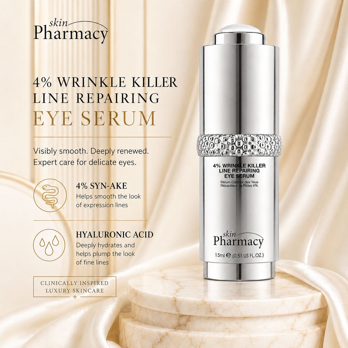 Sérum de ojos reparador de líneas y antiedad «Wrinkle Killer» al 4%, 15ml