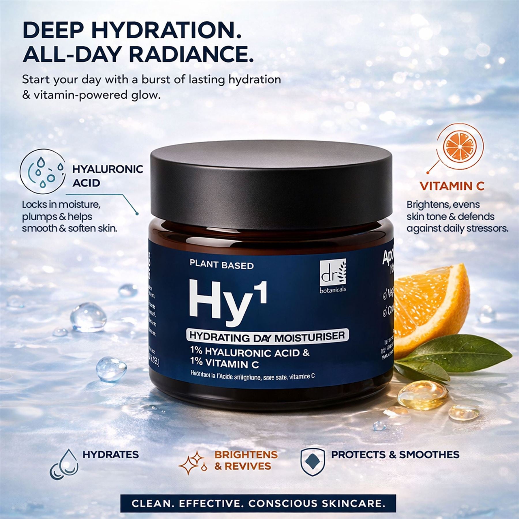 Crème de jour hydratante à 1 % d'acide hyaluronique et 1 % de vitamine C 60 ml