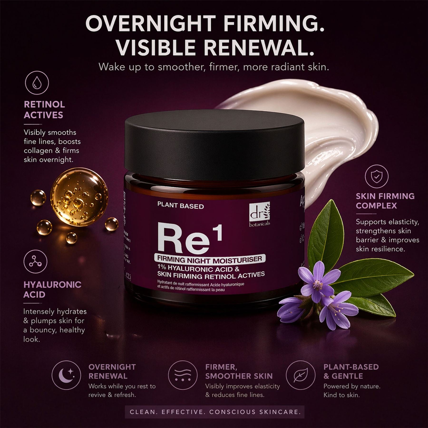 Crème de nuit raffermissante à 1 % d'acide hyaluronique et au rétinol (60 ml)