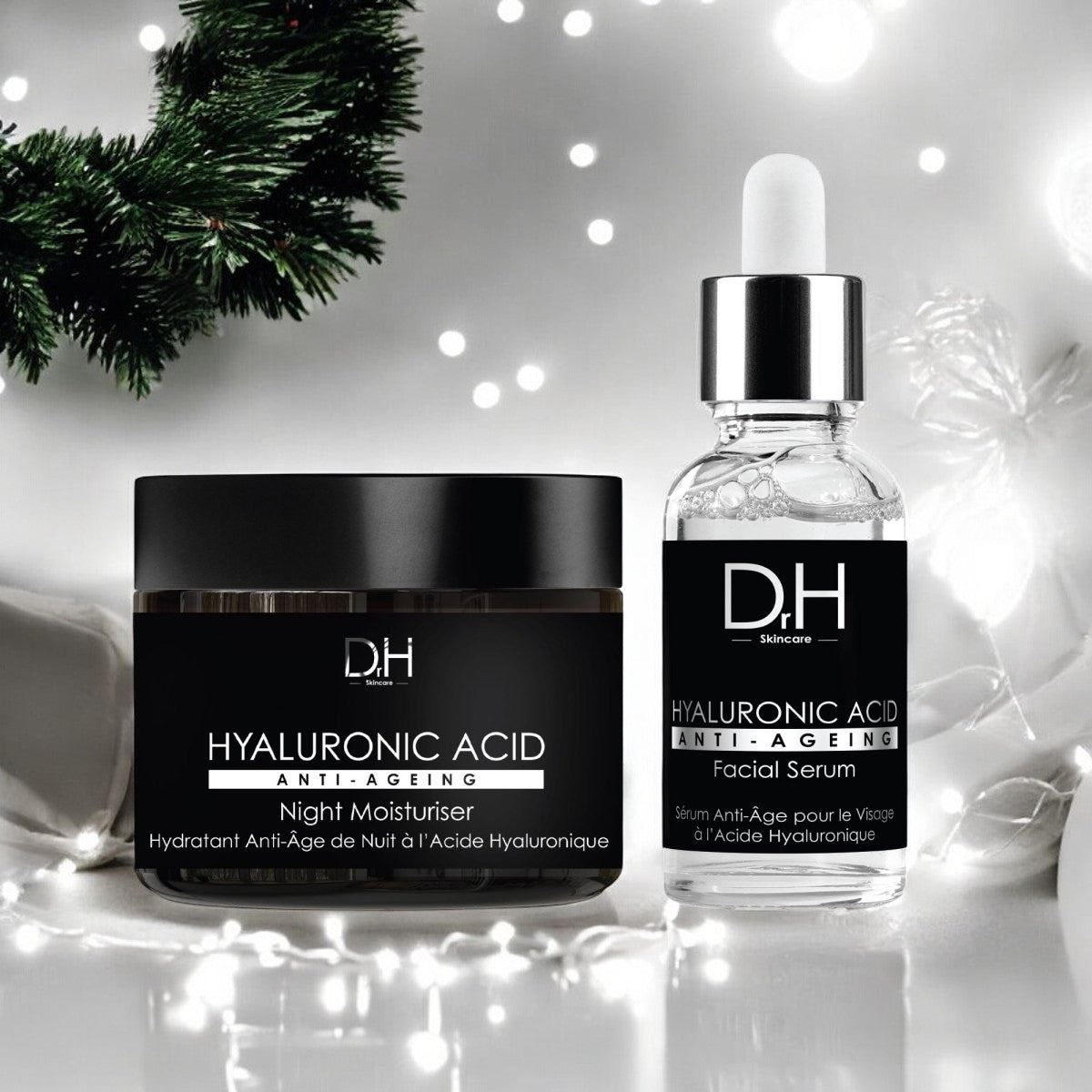 Anti-Aging-Gesichtsserum mit Hyaluronsäure (30 ml) + Anti-Aging-Nachtcreme mit Hyaluronsäure (60 ml)