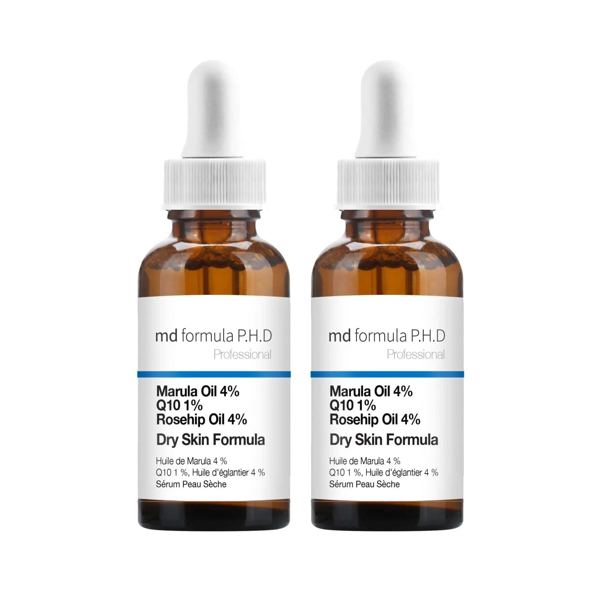 Serum für trockene Haut mit Marulaöl (4 %), Q10 (1 %) und Hagebuttenöl (4 %) – 30 ml Doppelpackung zum Vorteilspreis