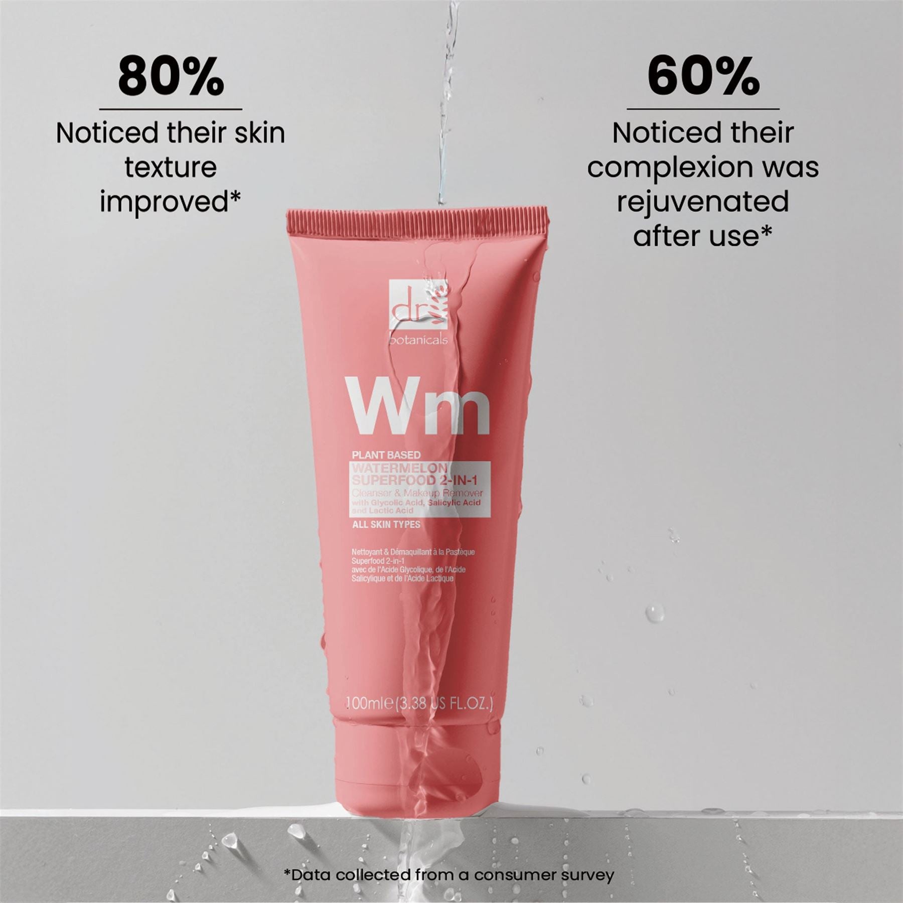 Wassermelonen-Superfood 2-in-1 Reinigungs- und Make-up-Entferner mit Glykolsäure, Salicylsäure und Milchsäure, 100 ml