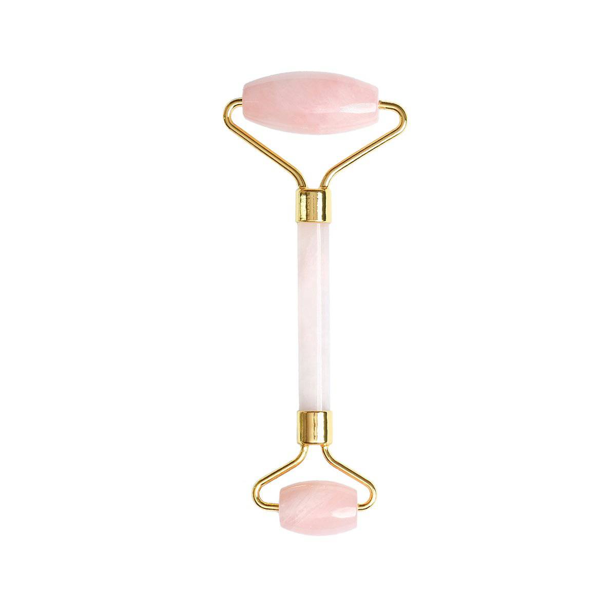 Rouleau de massage facial en quartz rose (manche en or rose)