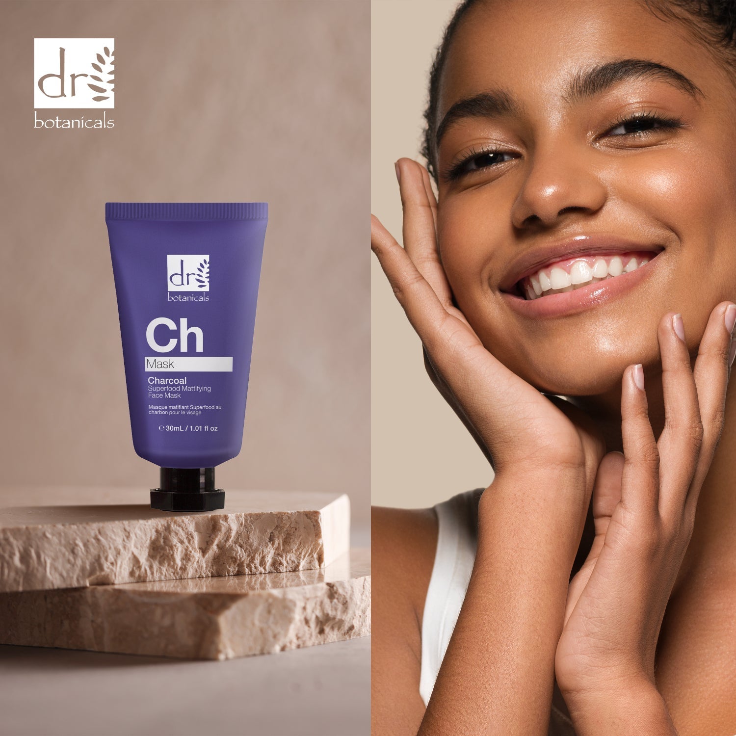 Masque matifiant visage au charbon actif et superalimentaire 30 ml