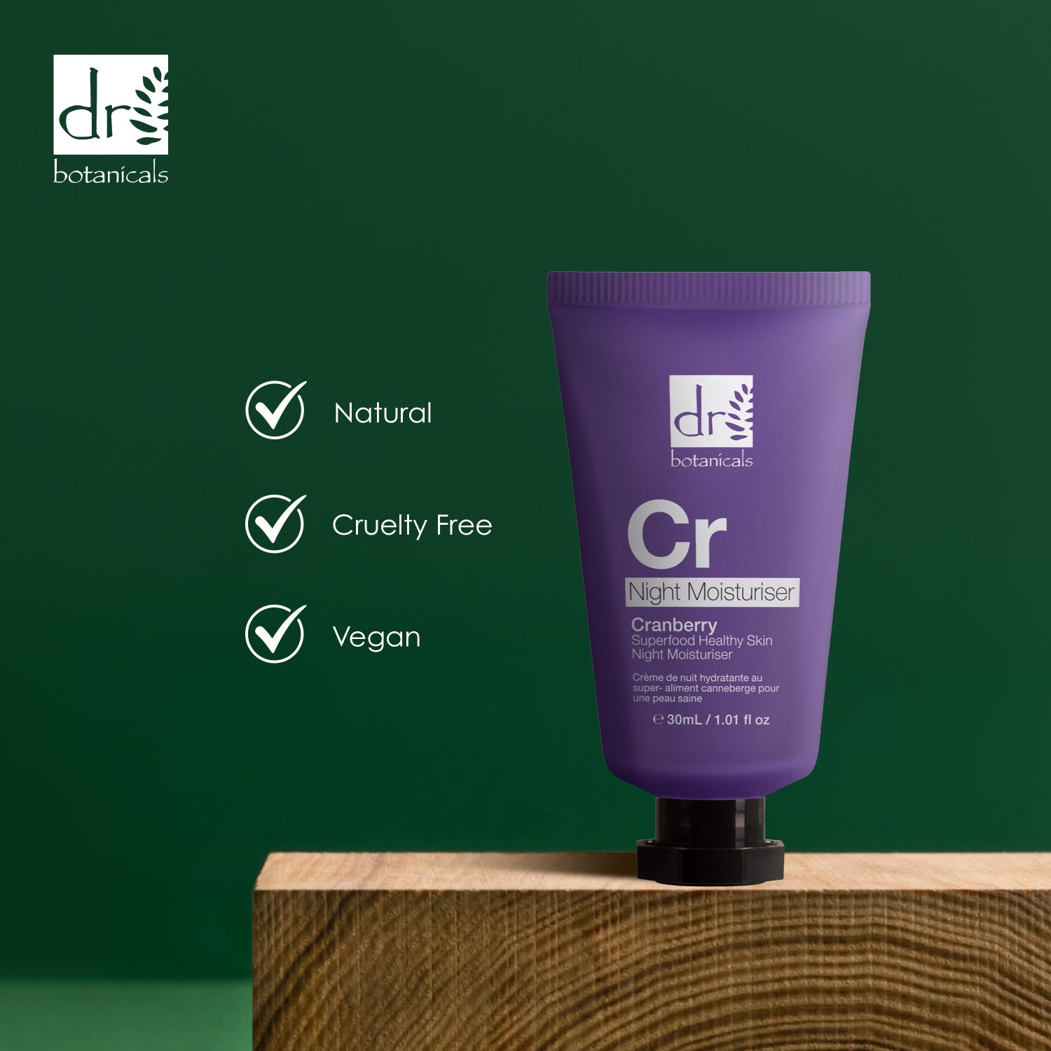 Crème de nuit hydratante pour une peau saine à la canneberge, superaliment 30 ml