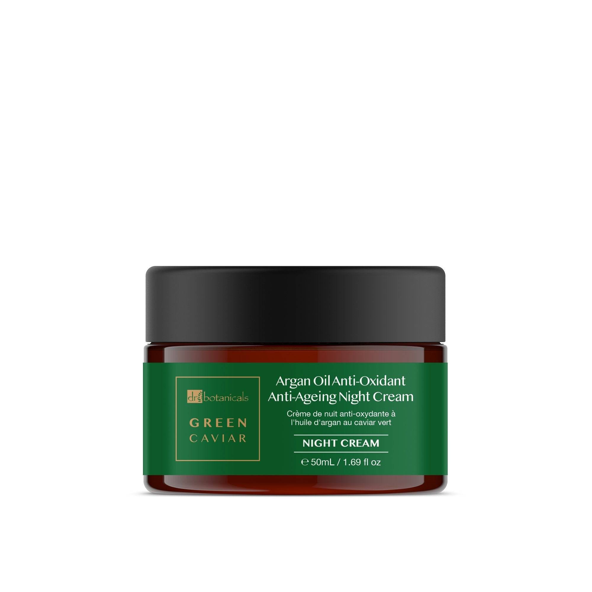 Crème de nuit anti-âge antioxydante au caviar vert et à l'huile d'argan (lot de 2 x 50 ml)