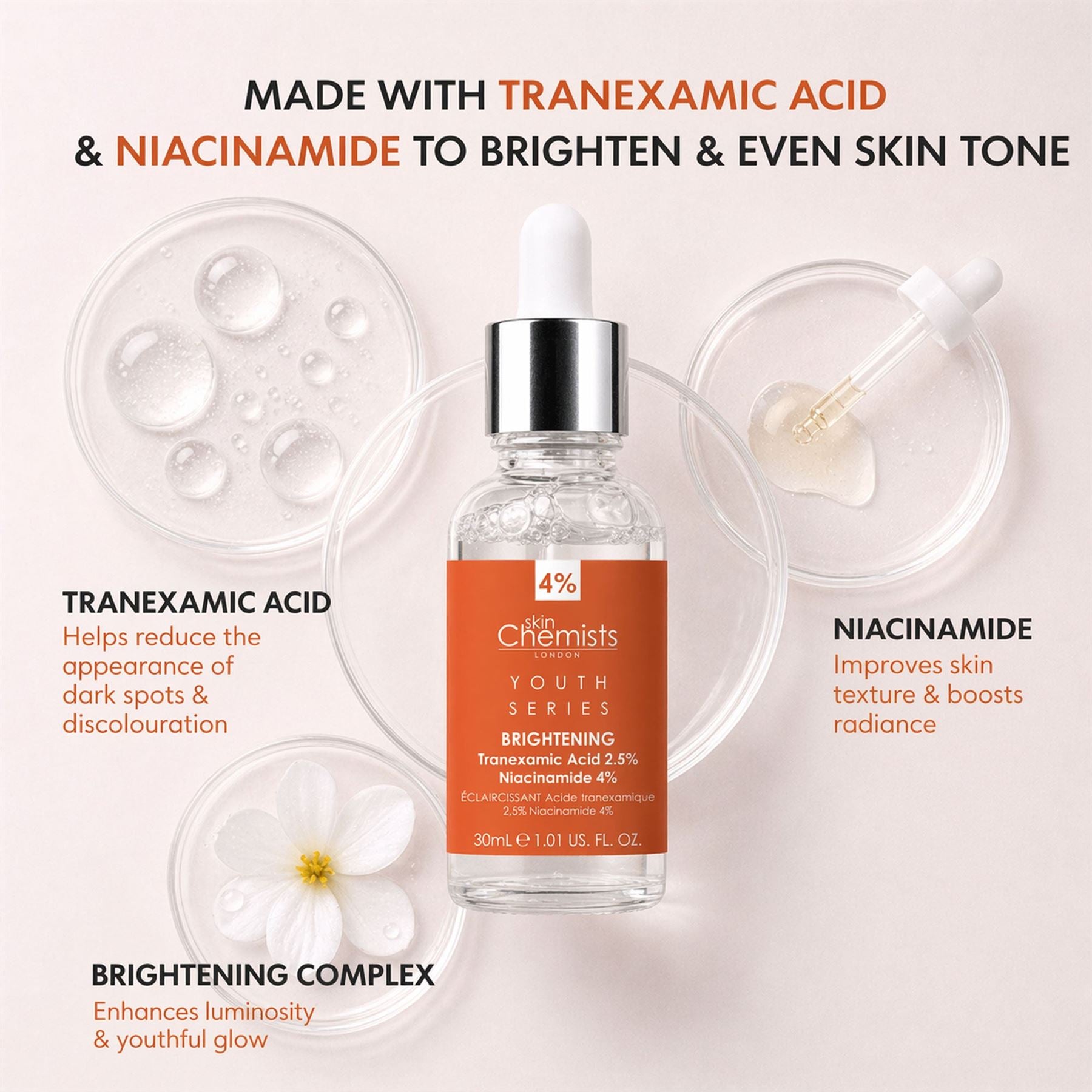Sérum éclaircissant Youth Series à l'acide tranexamique 2,5 % et à la niacinamide 4 % (30 ml)