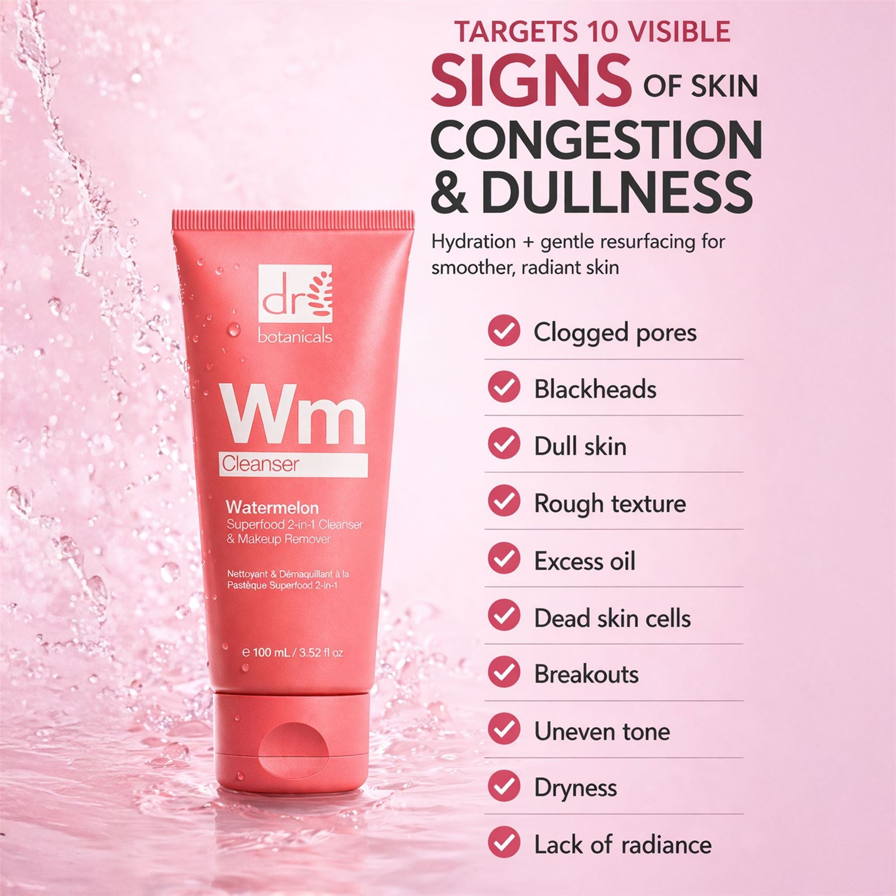 Wassermelonen-Superfood 2-in-1 Reinigungs- und Make-up-Entferner 100 ml mit Glykolsäure, Salicylsäure und Milchsäure