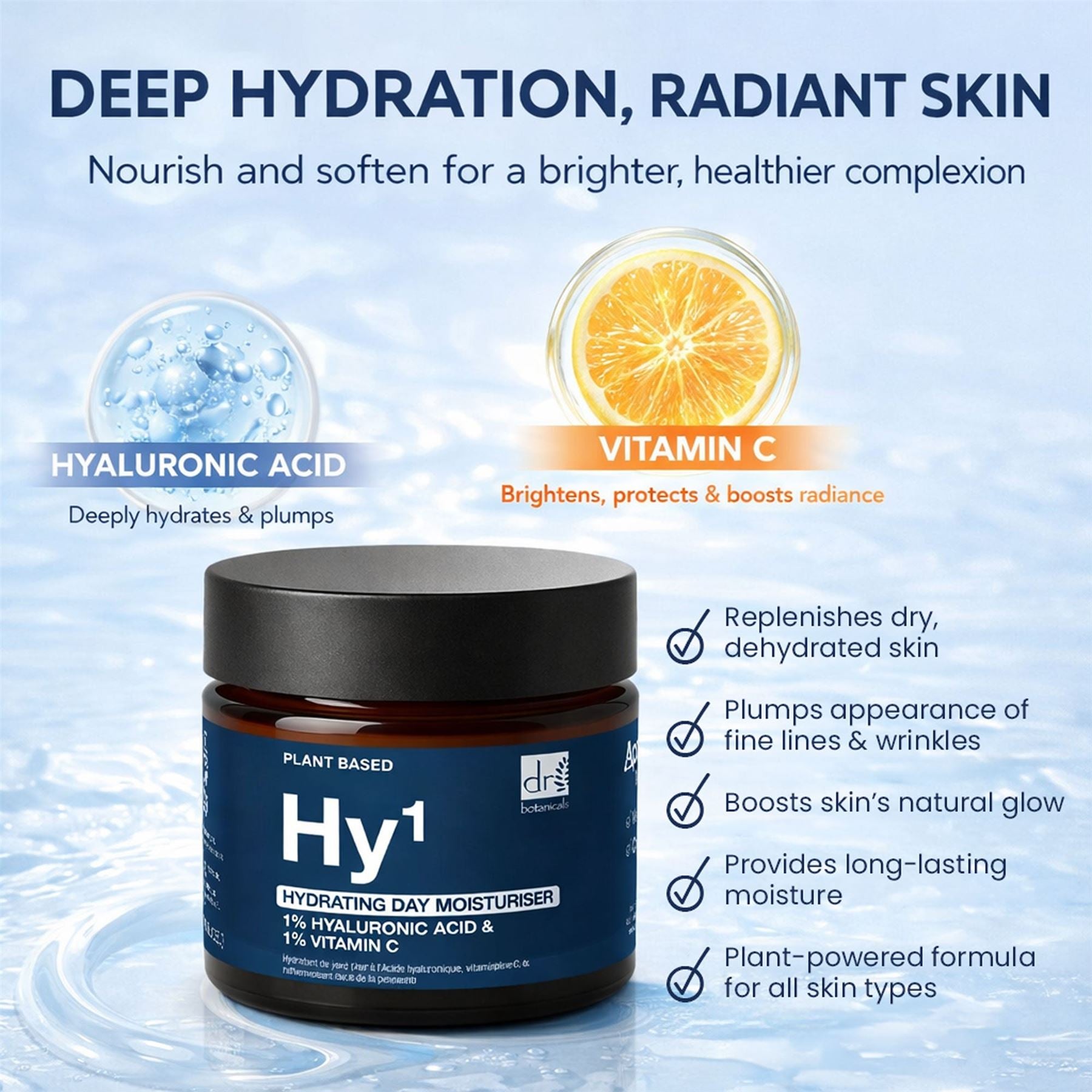 Crème de jour hydratante à 1 % d'acide hyaluronique et 1 % de vitamine C 60 ml
