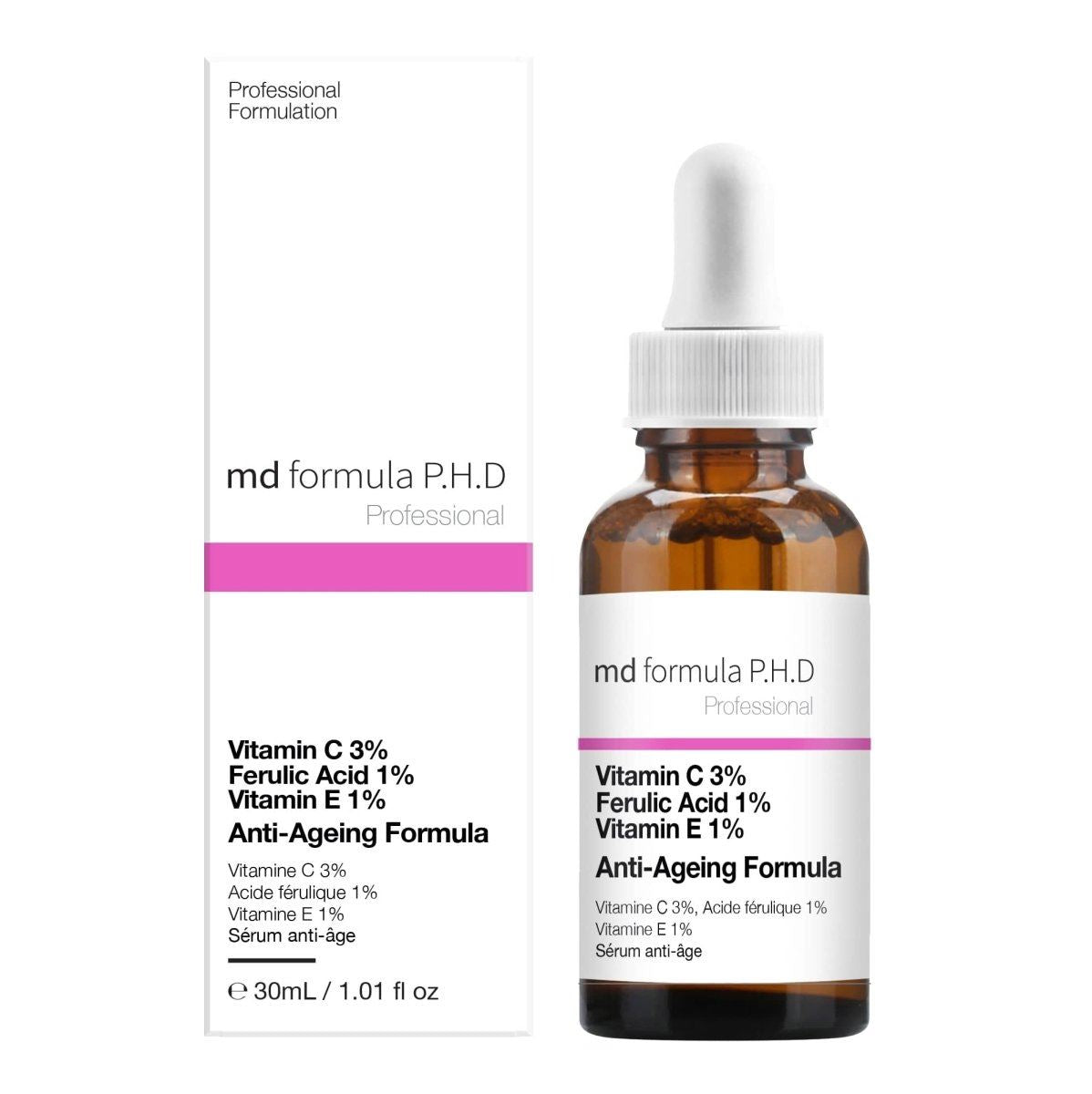 Anti-Aging-Serum mit 3 % Vitamin C, 1 % Ferulasäure und 1 % Vitamin E, 30 ml