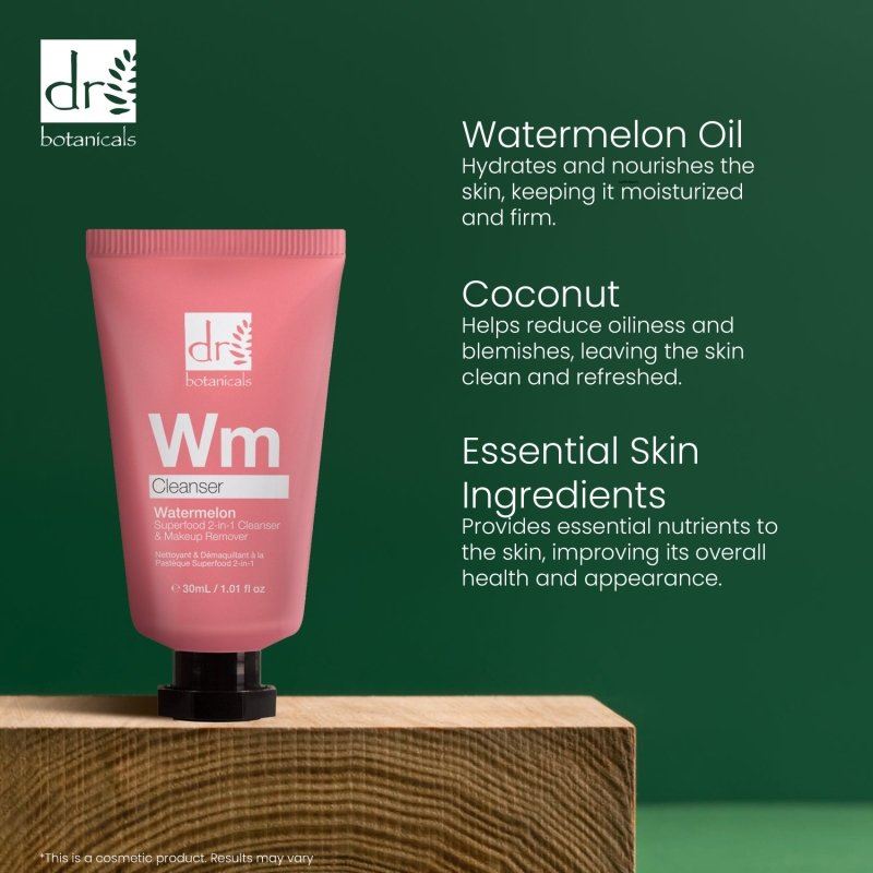 Nettoyant et démaquillant 2 en 1 à la pastèque, superaliment, 30 ml