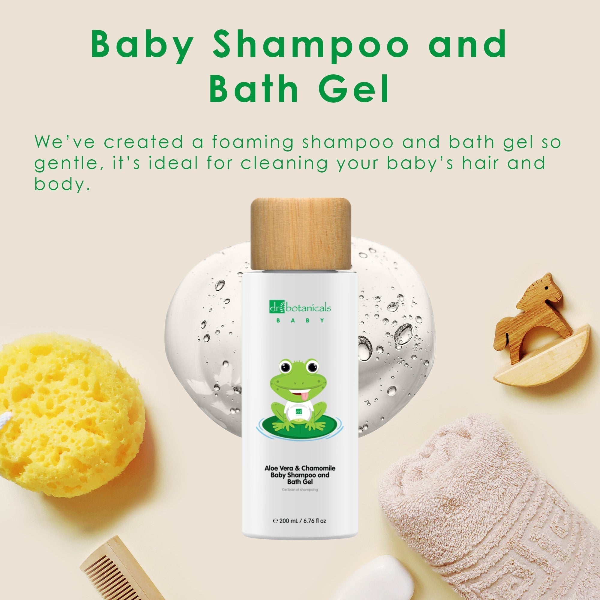 Shampoing et gel douche pour bébé à l'aloe vera et à la camomille 200 ml