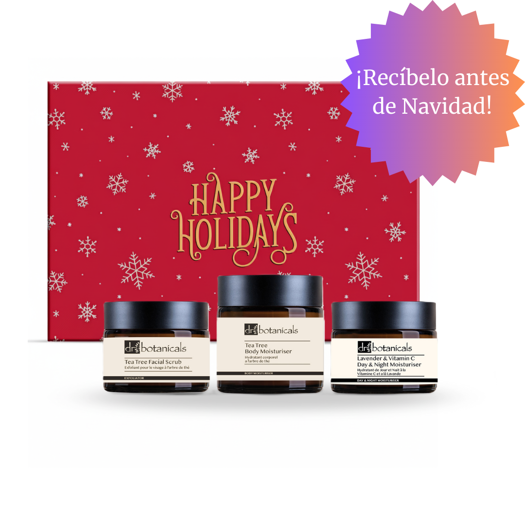 Gommage visage à l'arbre à thé, Crème hydratante jour et nuit à la lavande et à la vitamine C, Crème hydratante corps à l'arbre à thé