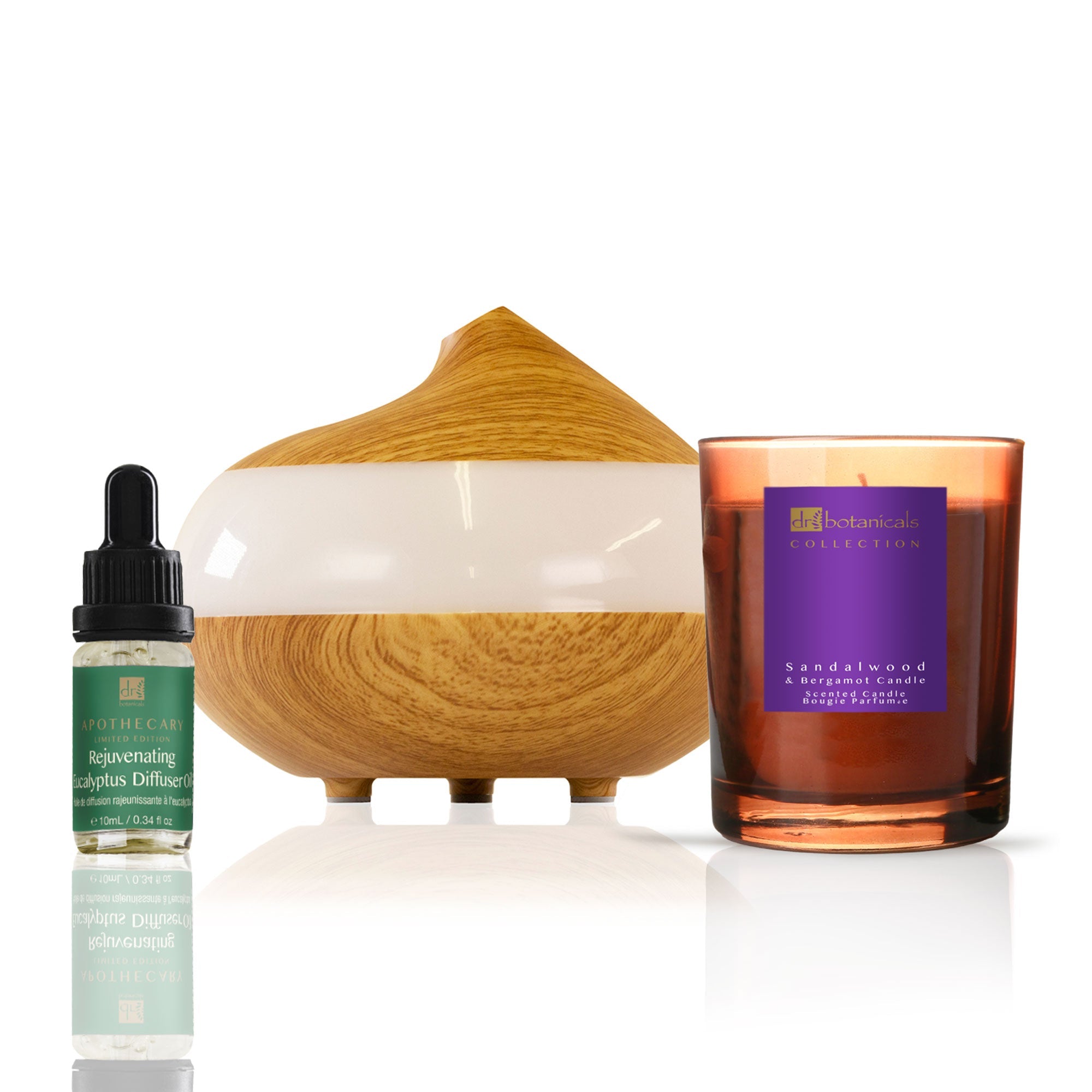 Coffret diffuseur de luxe relaxant à l'eucalyptus avec bougie au bois de santal et à la bergamote