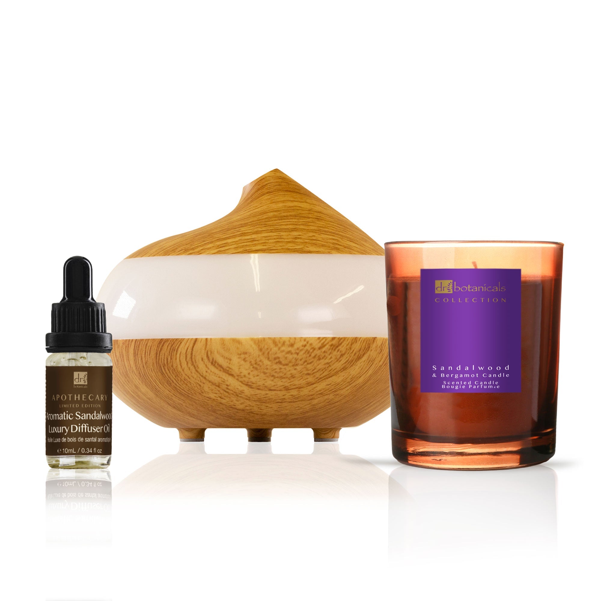 Coffret diffuseur de luxe relaxant au bois de santal avec bougie au bois de santal et à la bergamote