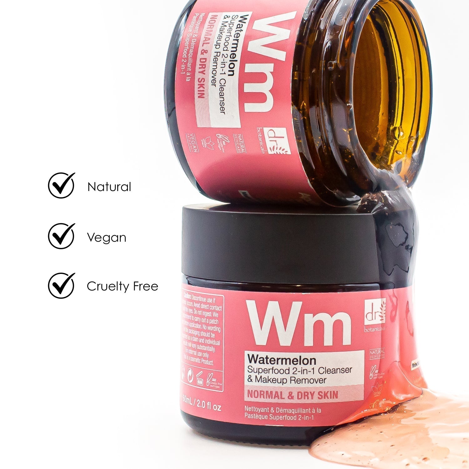 Nettoyant et démaquillant 2 en 1 à la pastèque, superaliment, 60 ml