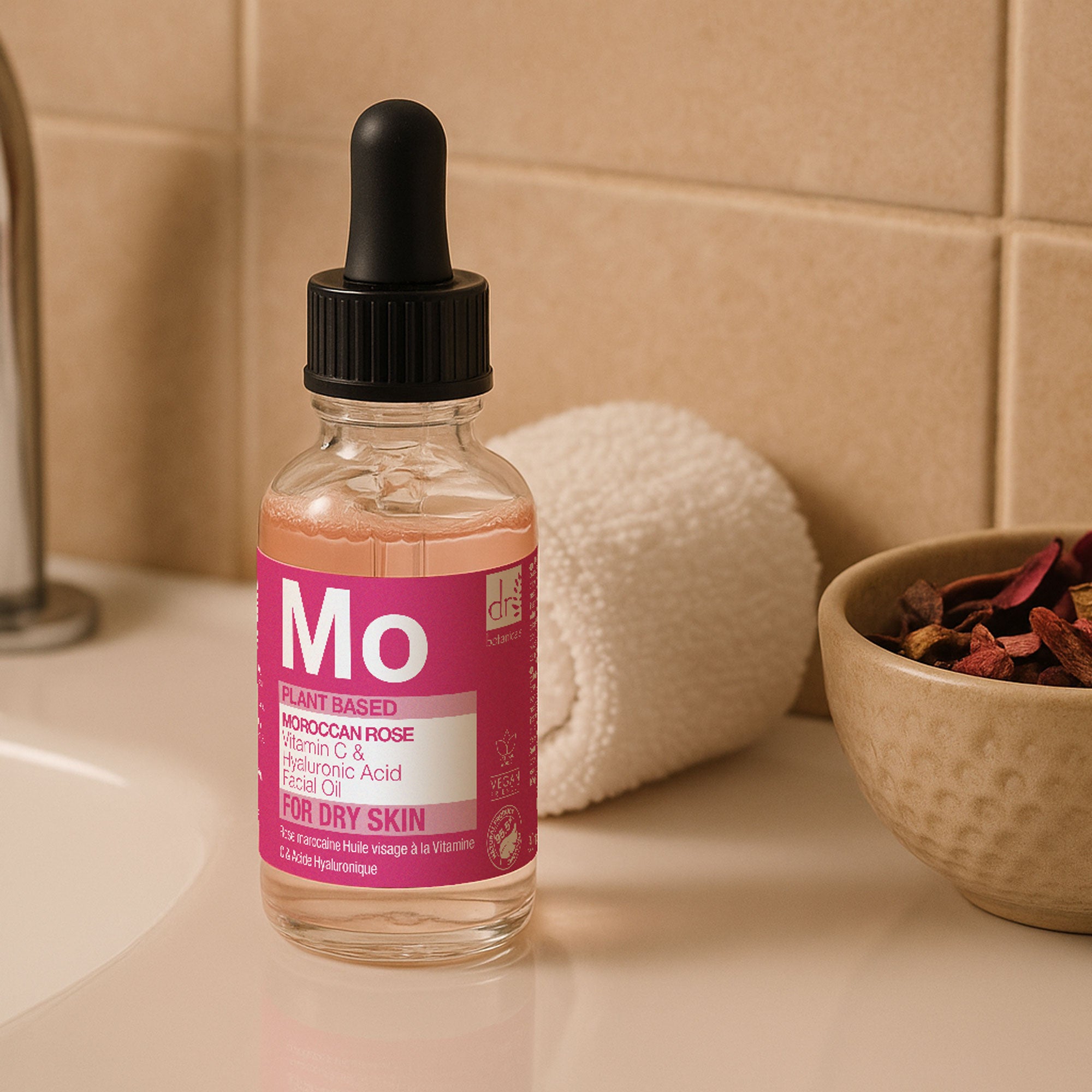 Huile visage à la rose marocaine, à l'acide hyaluronique et à la vitamine C, 30 ml