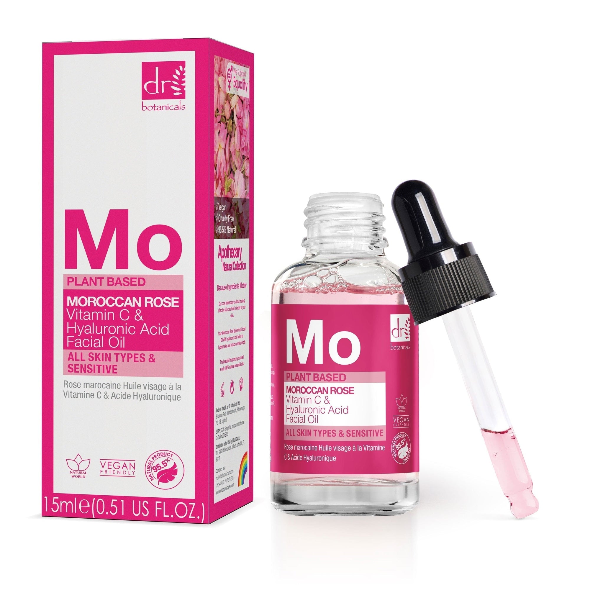 Marokkanisches Rosen-Gesichtsöl mit Hyaluronsäure und Vitamin C, 2 x 15 ml (Doppelpackung)