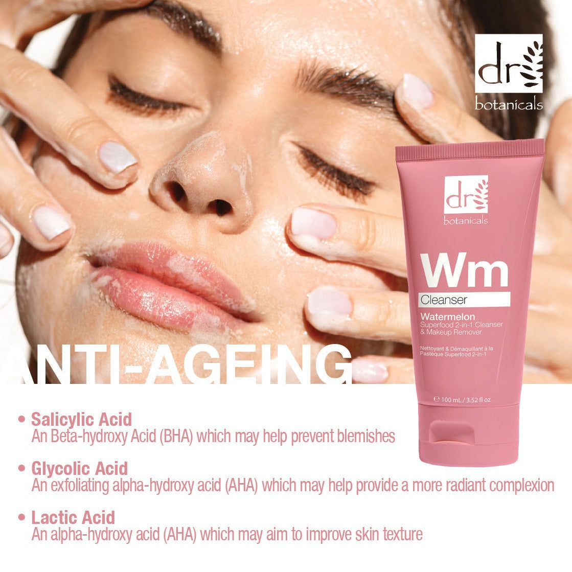 Wassermelonen-Superfood 2-in-1 Reinigungs- und Make-up-Entferner mit Glykolsäure, Salicylsäure und Milchsäure, 2 x 100 ml (Duo-Pack)