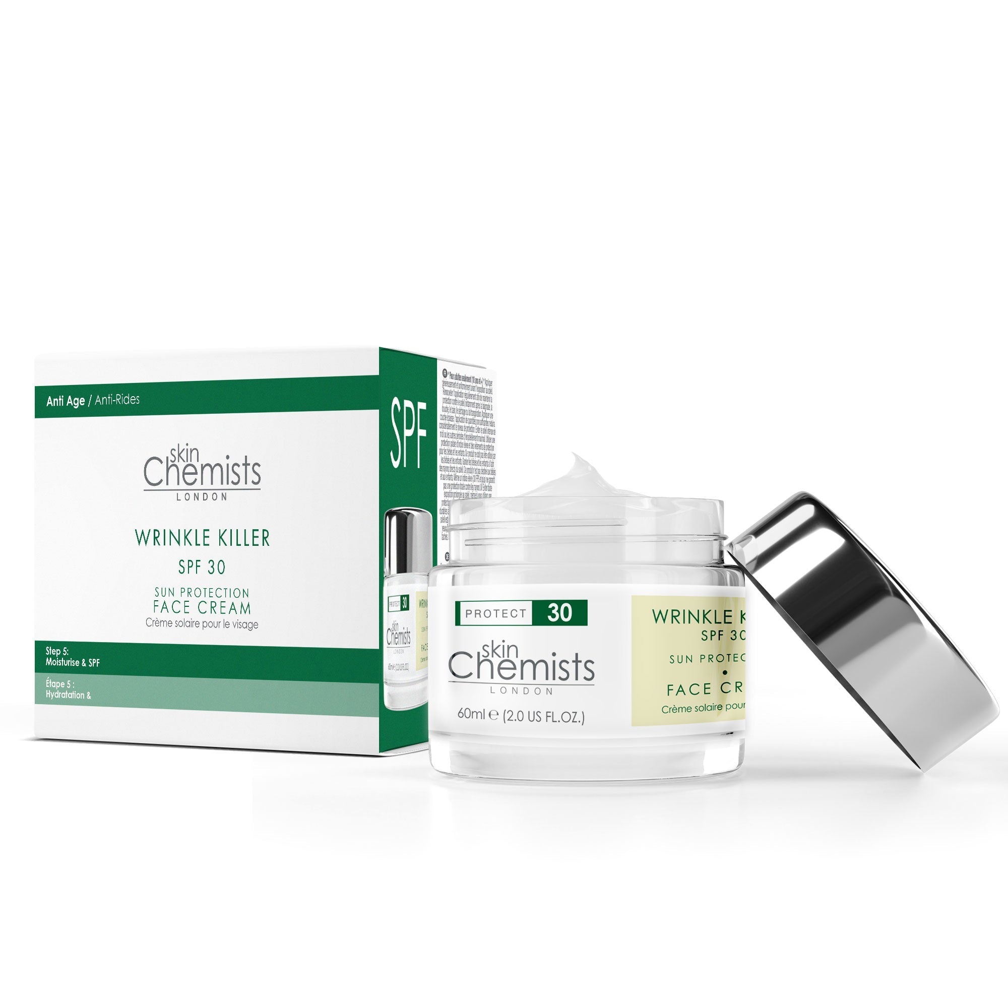 Crème de jour anti-rides avec protection solaire SPF 30, lot de 2 x 60 ml