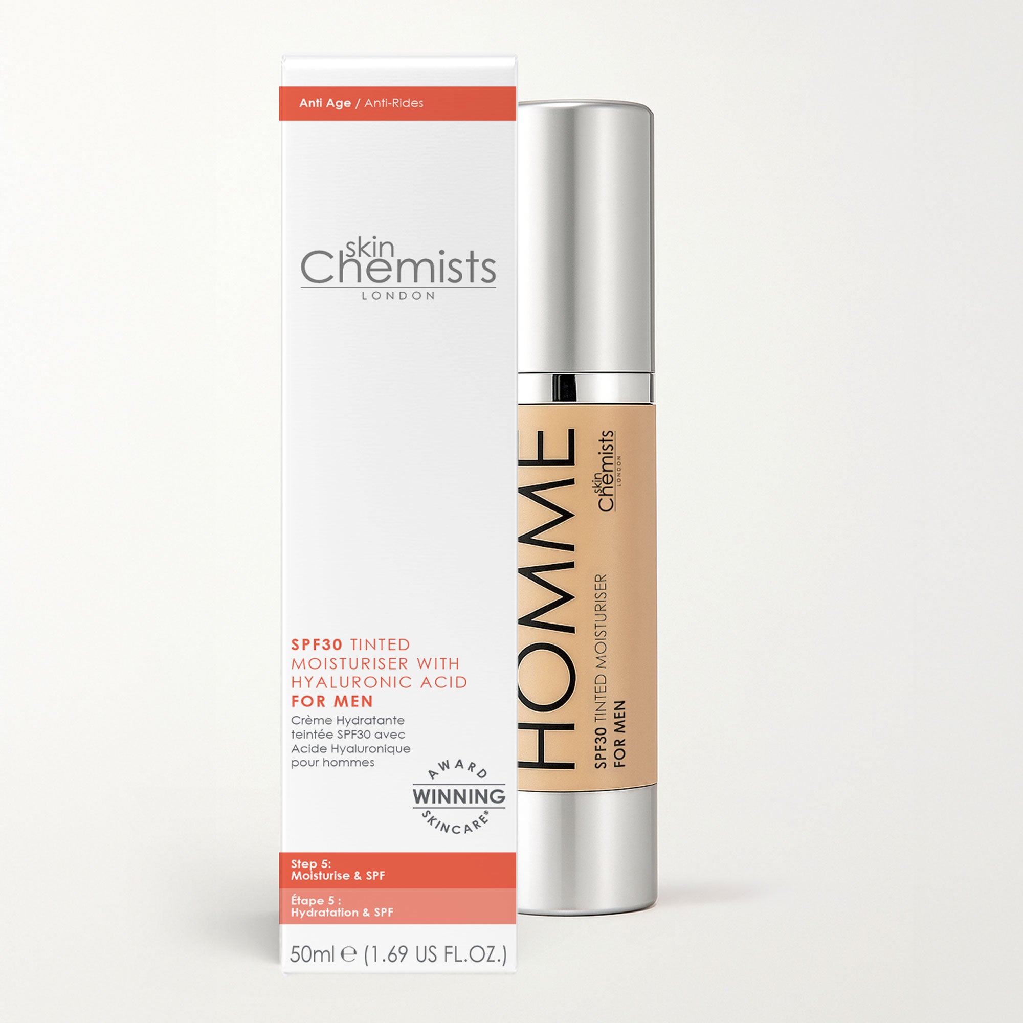 Crème hydratante teintée légère pour homme SPF 30 50 ml