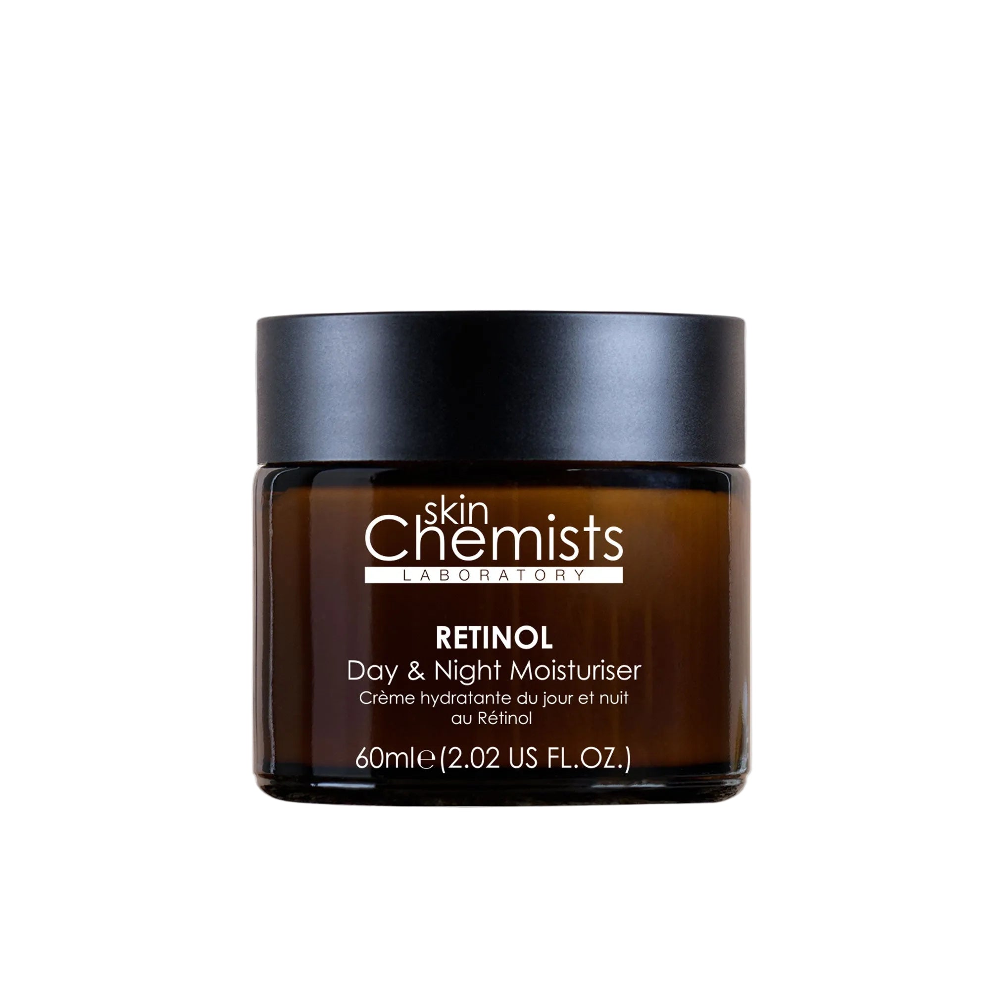 Jar of skin chemists retinol day and night moisturizer on a white background