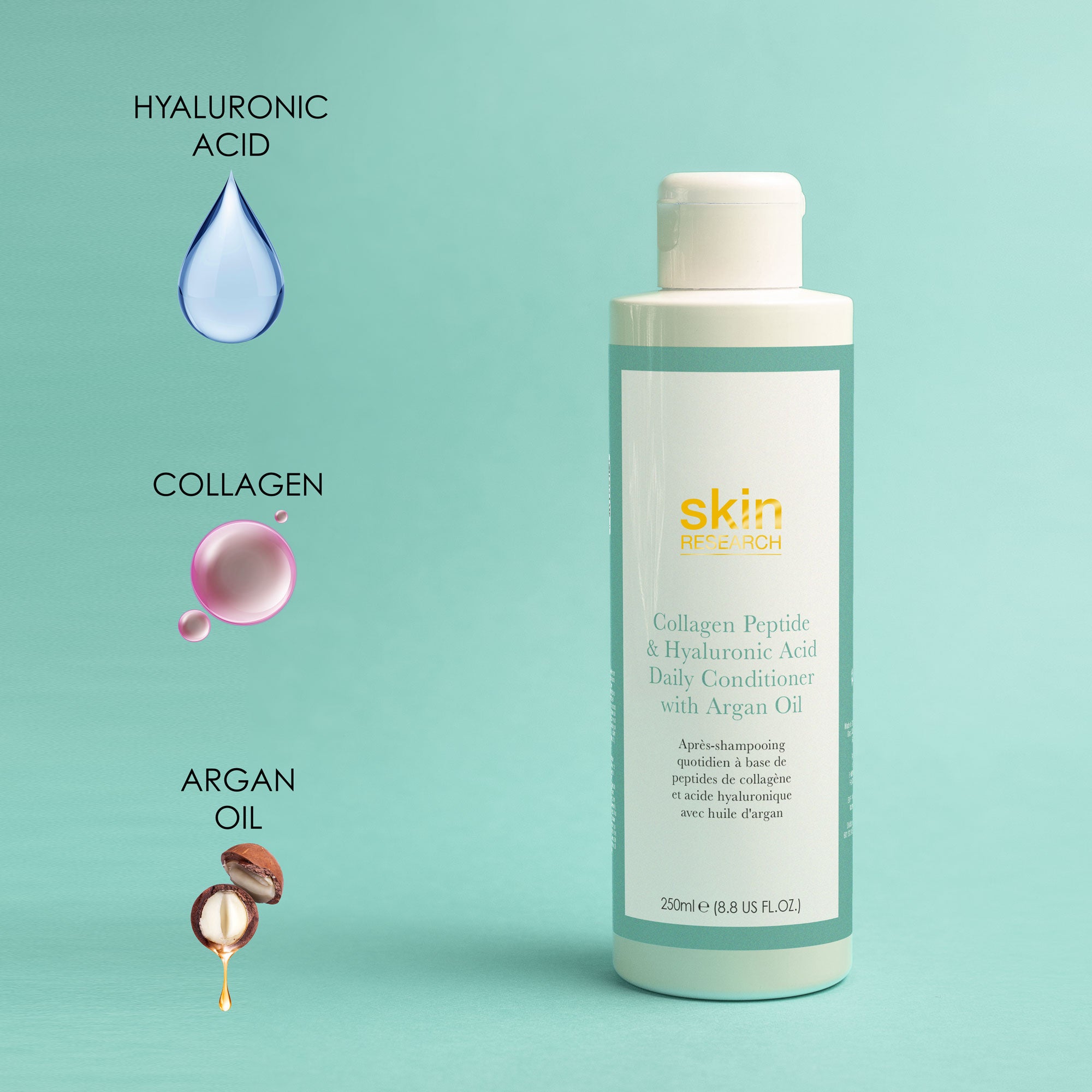 Après-shampoing quotidien au collagène, peptides et acide hyaluronique, enrichi en huile d'argan 250 ml