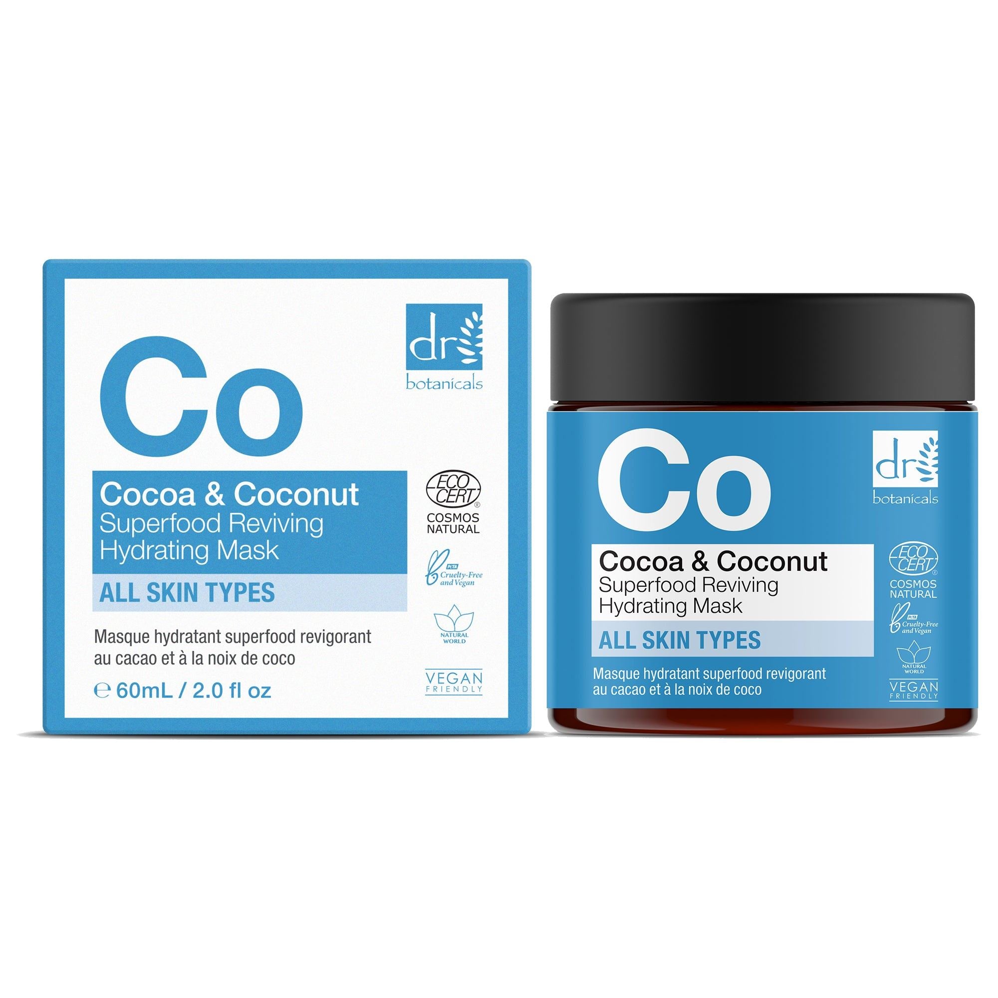 Duo de masques hydratants revitalisants super-alimentaires au cacao et à la noix de coco