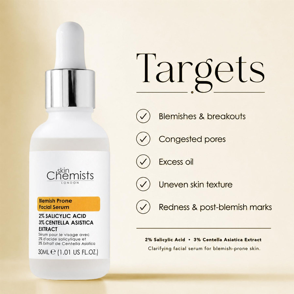 2% Salicylic Acid & 3% Centella Asiatica Blemish-Prone Facial Serum 30ml