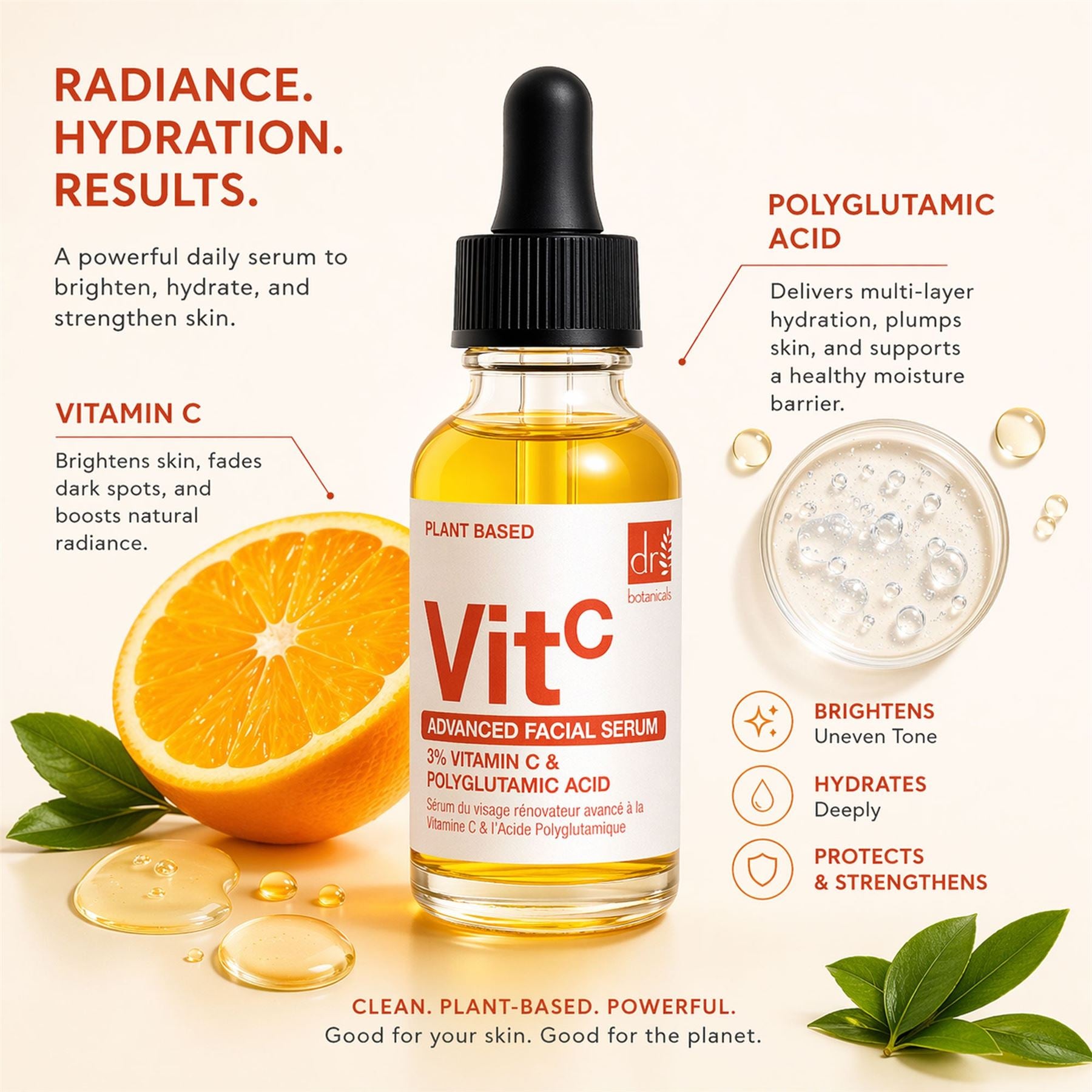 Dr Botanicals Apothecary Advanced Facial Serum 3% Vitamin C & Polyglutamic Acid 30ml