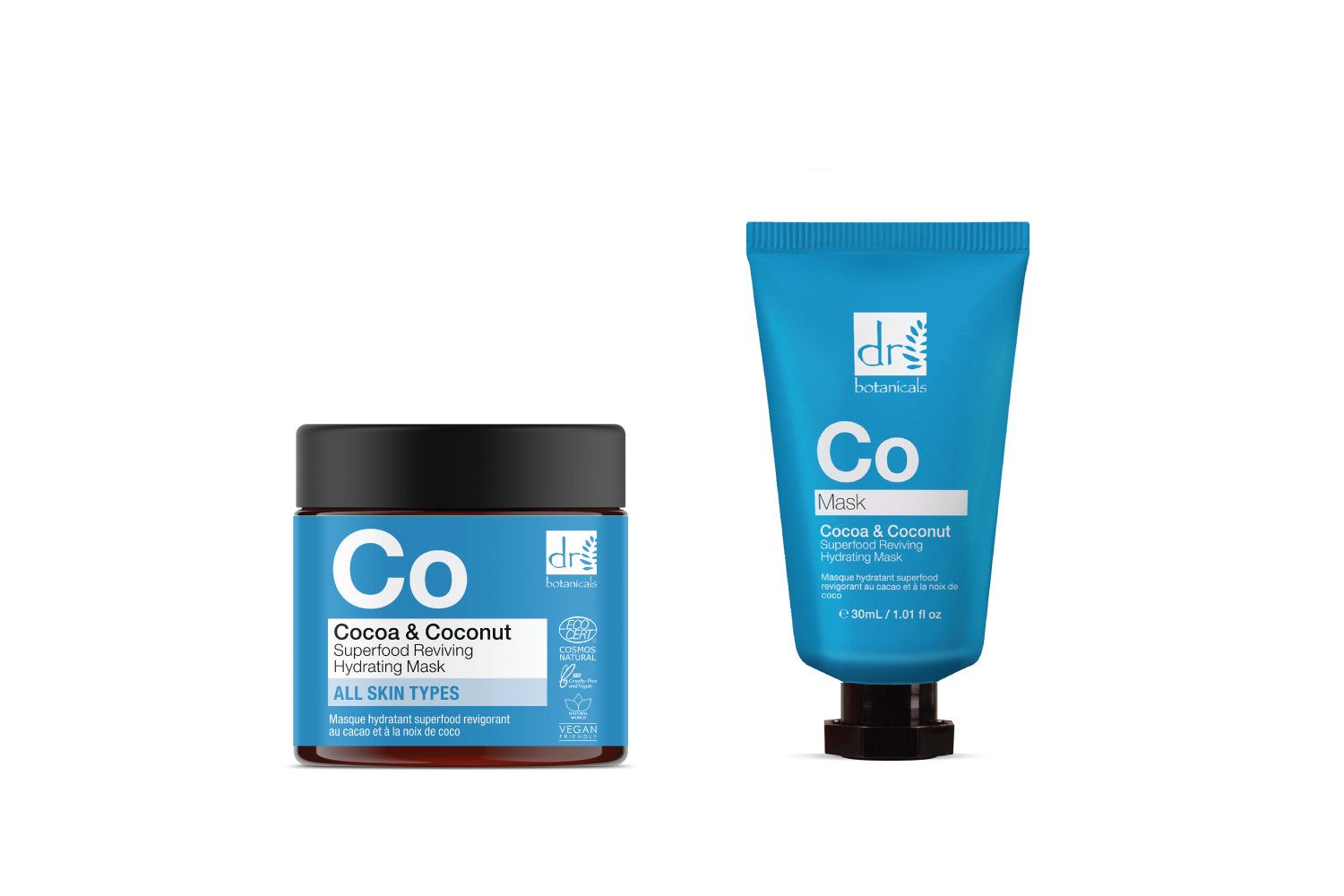 Duo de masques hydratants revitalisants super-alimentaires au cacao et à la noix de coco